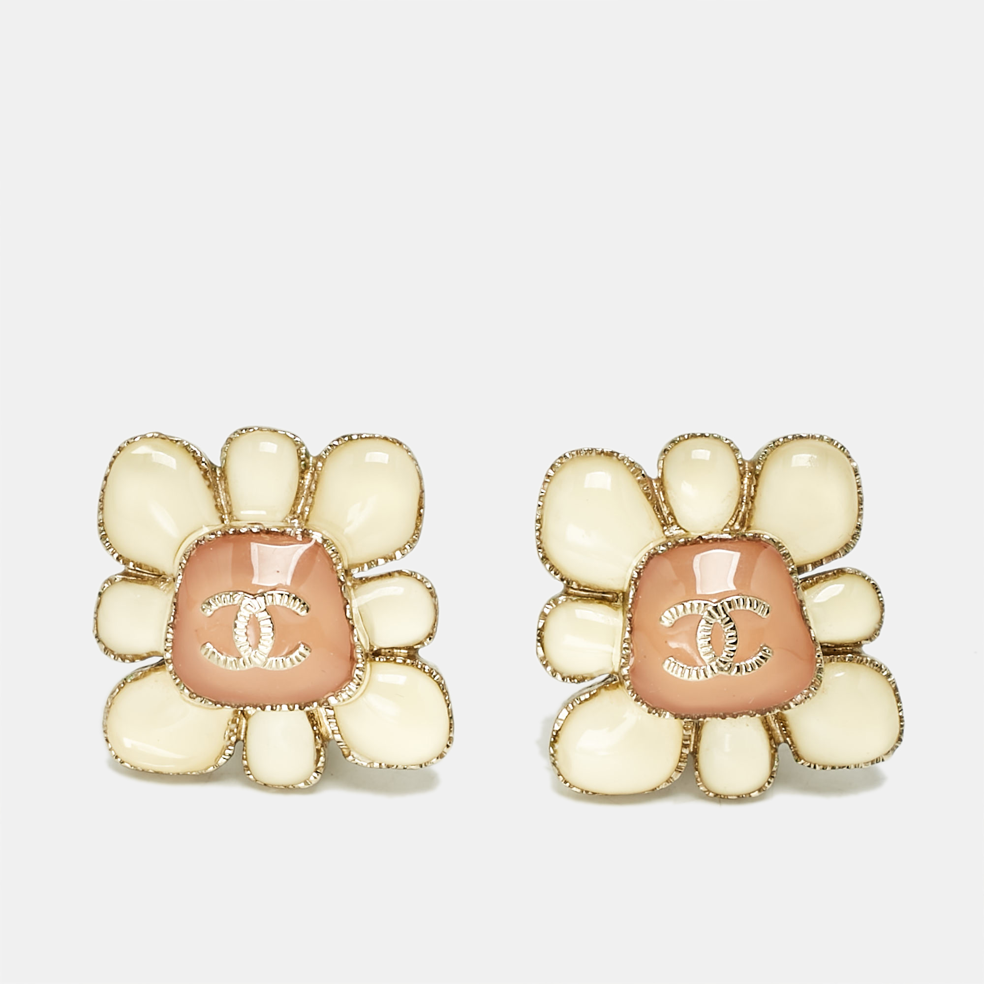 

Chanel CC Enamel Resin Gold Tone Earrings