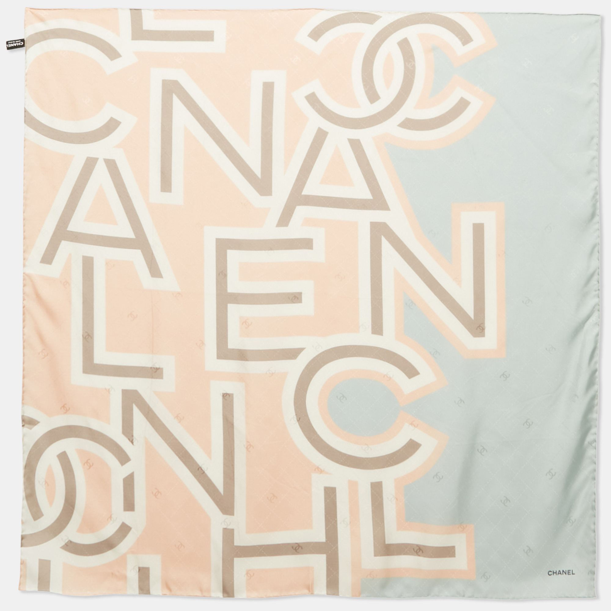 

Chanel Pastel Pink/Blue CC Jacquard Printed Silk Square Scarf