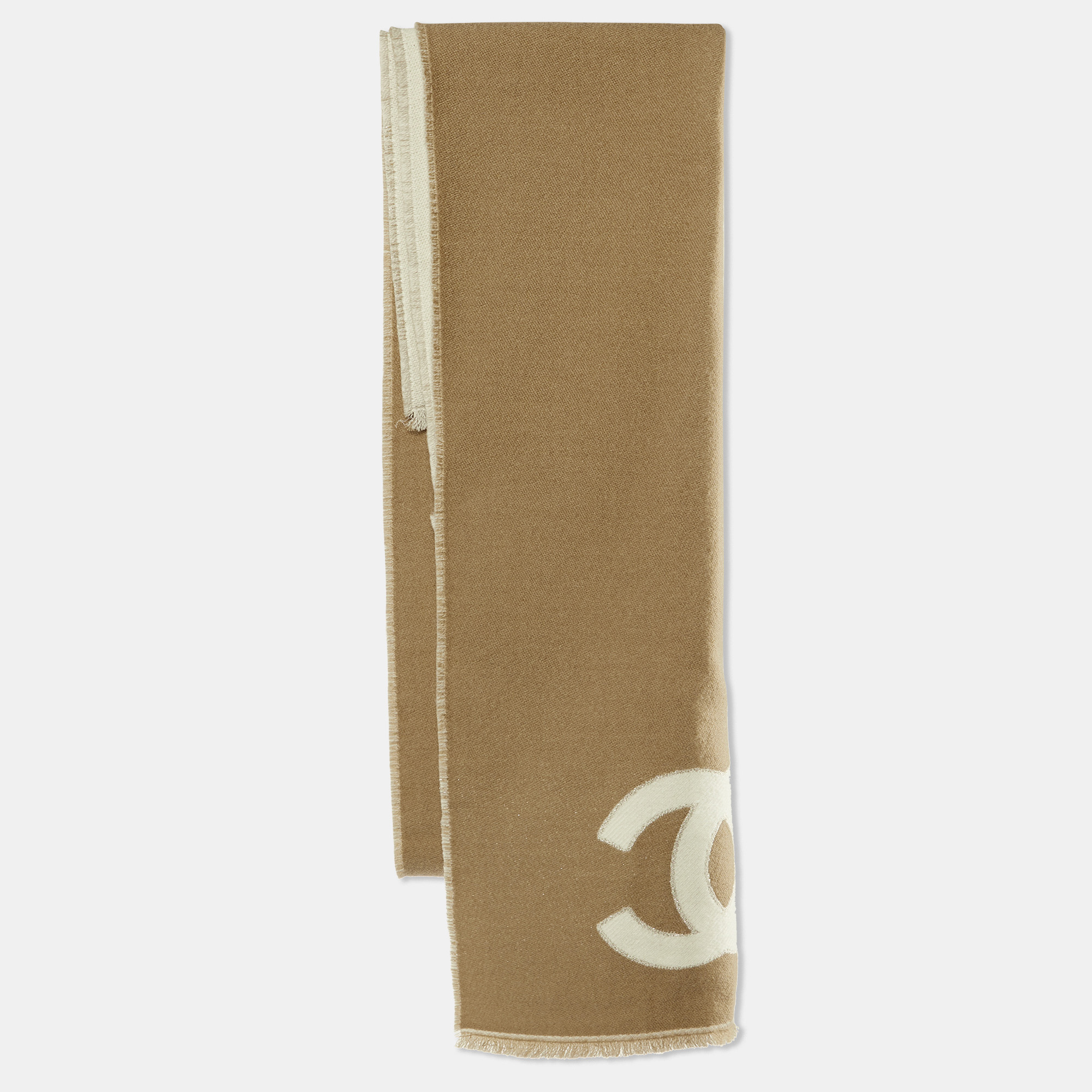 

Chanel Beige/White CC Logo Wool Stole