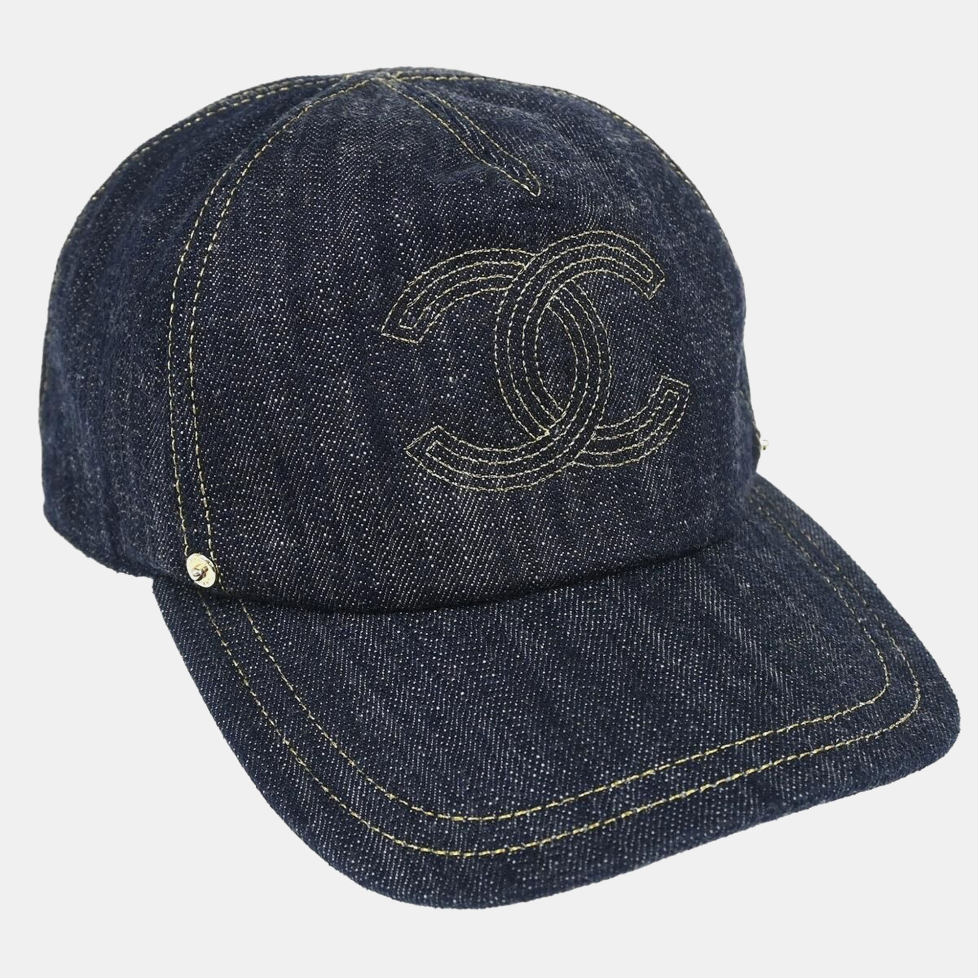 

Chanel Indigo Denim Cap Hat, Navy blue