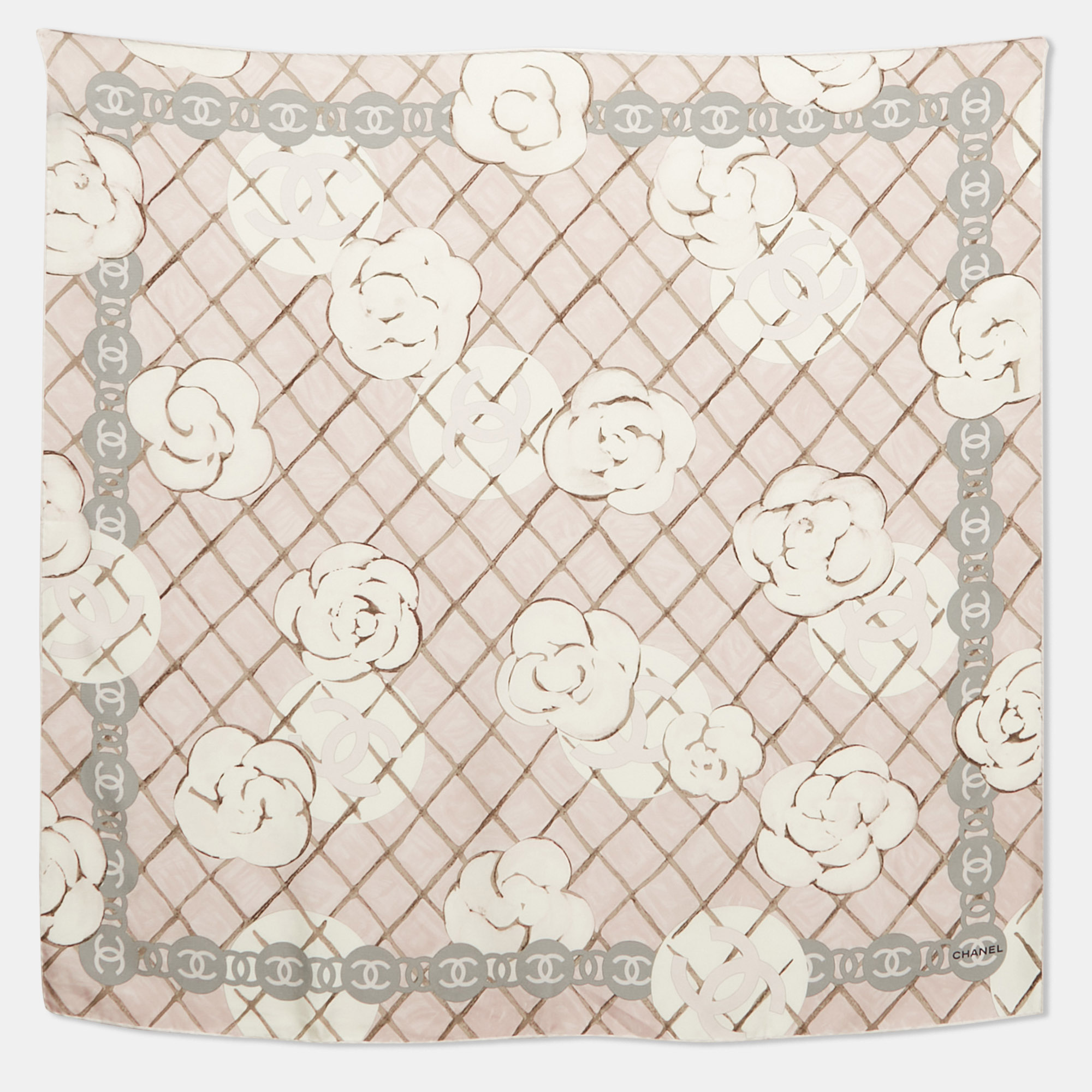 

Chanel Pink CC Quilted Print Silk Scarf