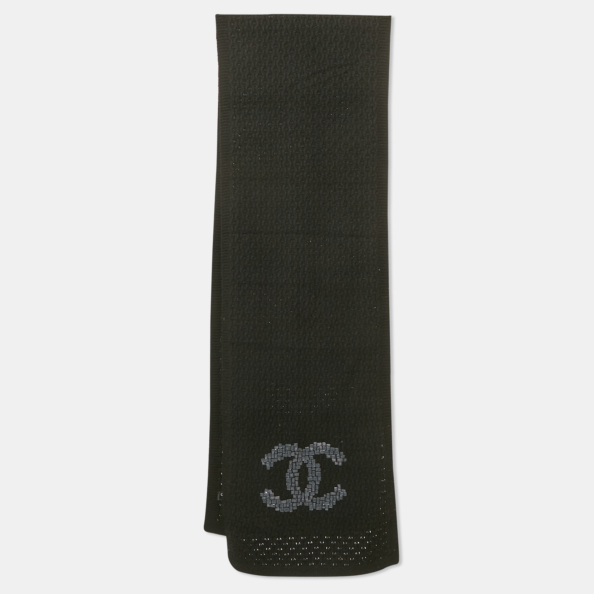 

Chanel Black CC Embroidered Cashmere Knit Scarf