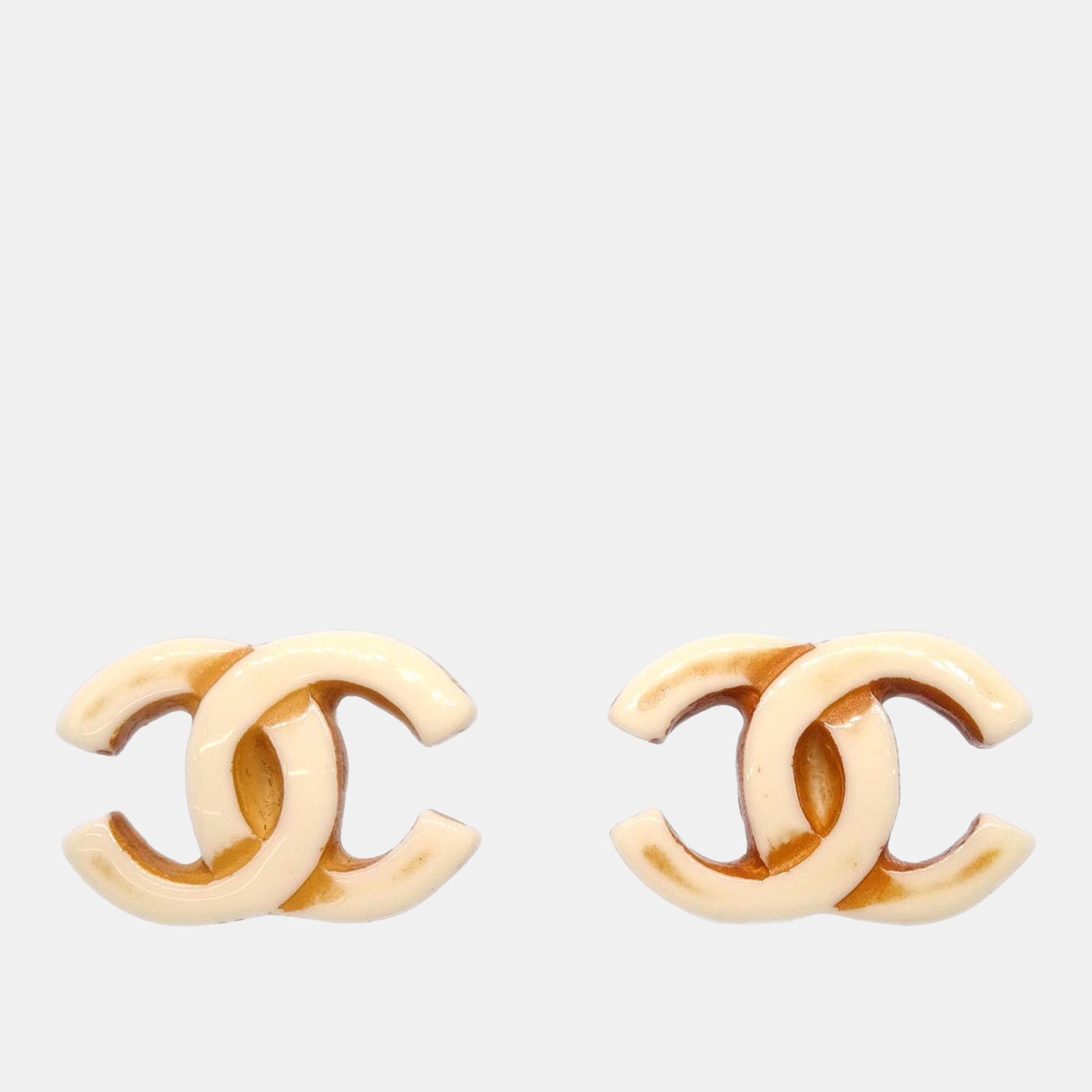 

Chanel CC Earrings Clip-On White Acrylic, Gold