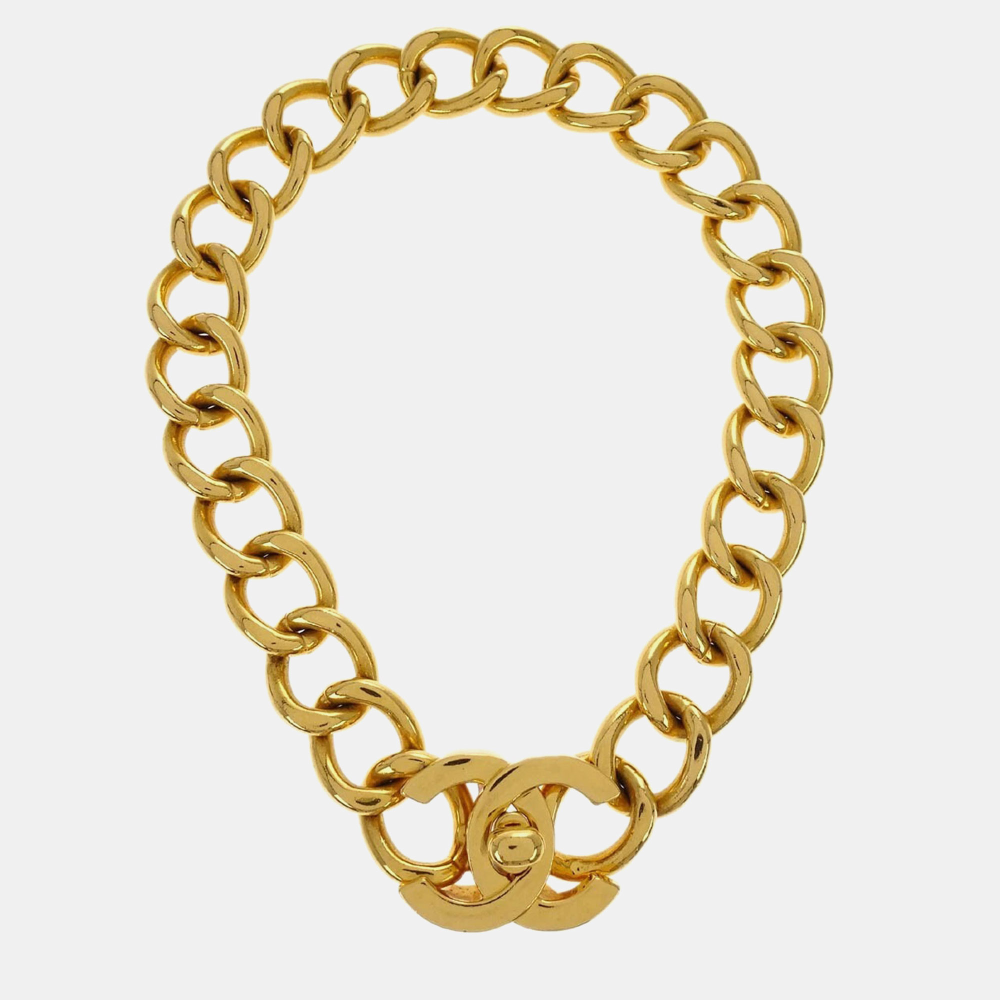 Chanel Gold Plated Chain Pendant Necklace