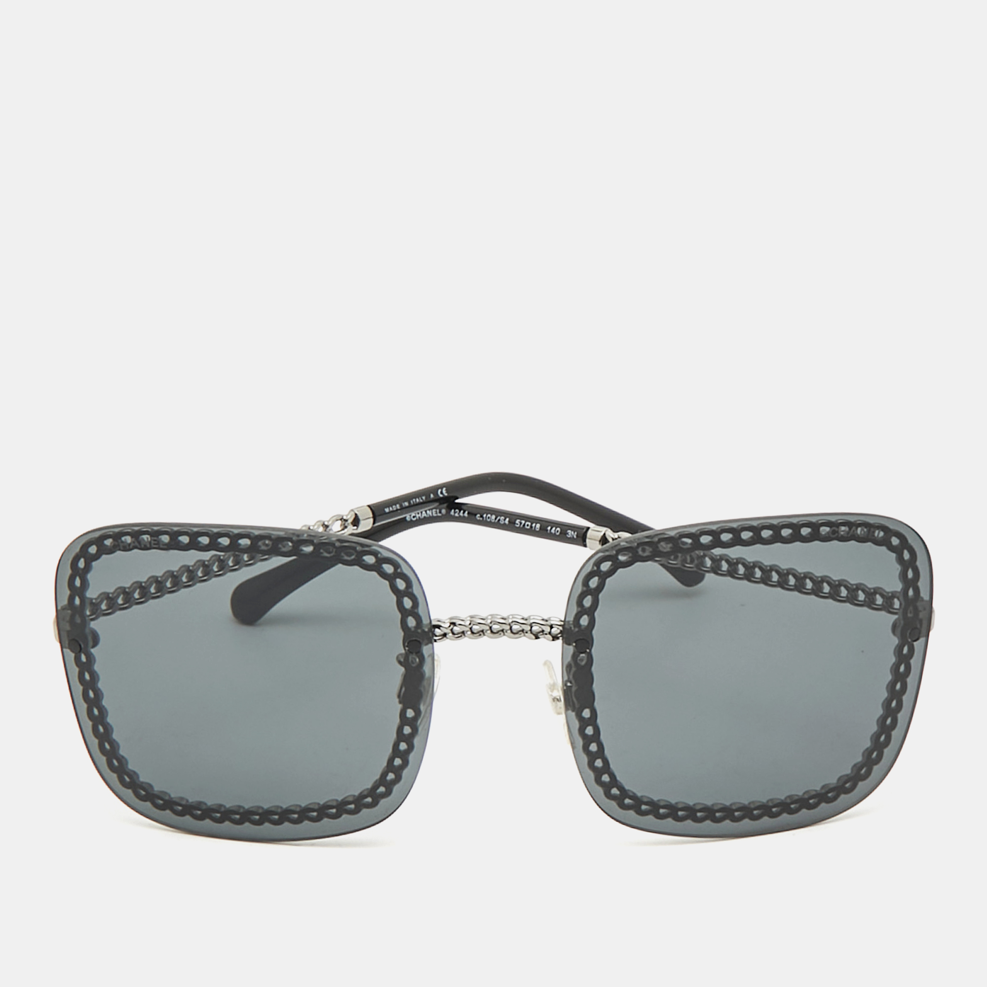

Chanel Dark Black Gradient 4244 CC Chain Embellished Square Sunglasses