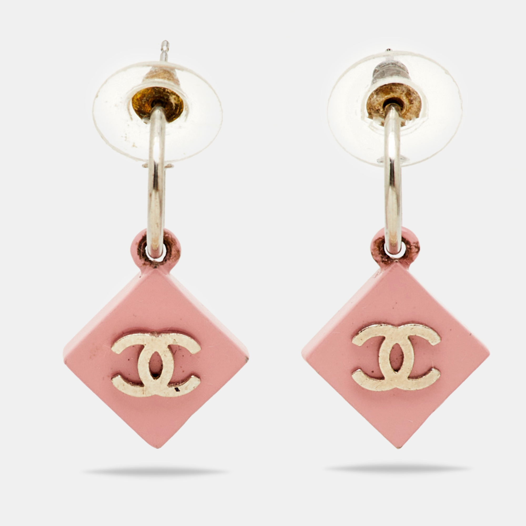 

Chanel CC Pink Enamel Silver Tone Earrings