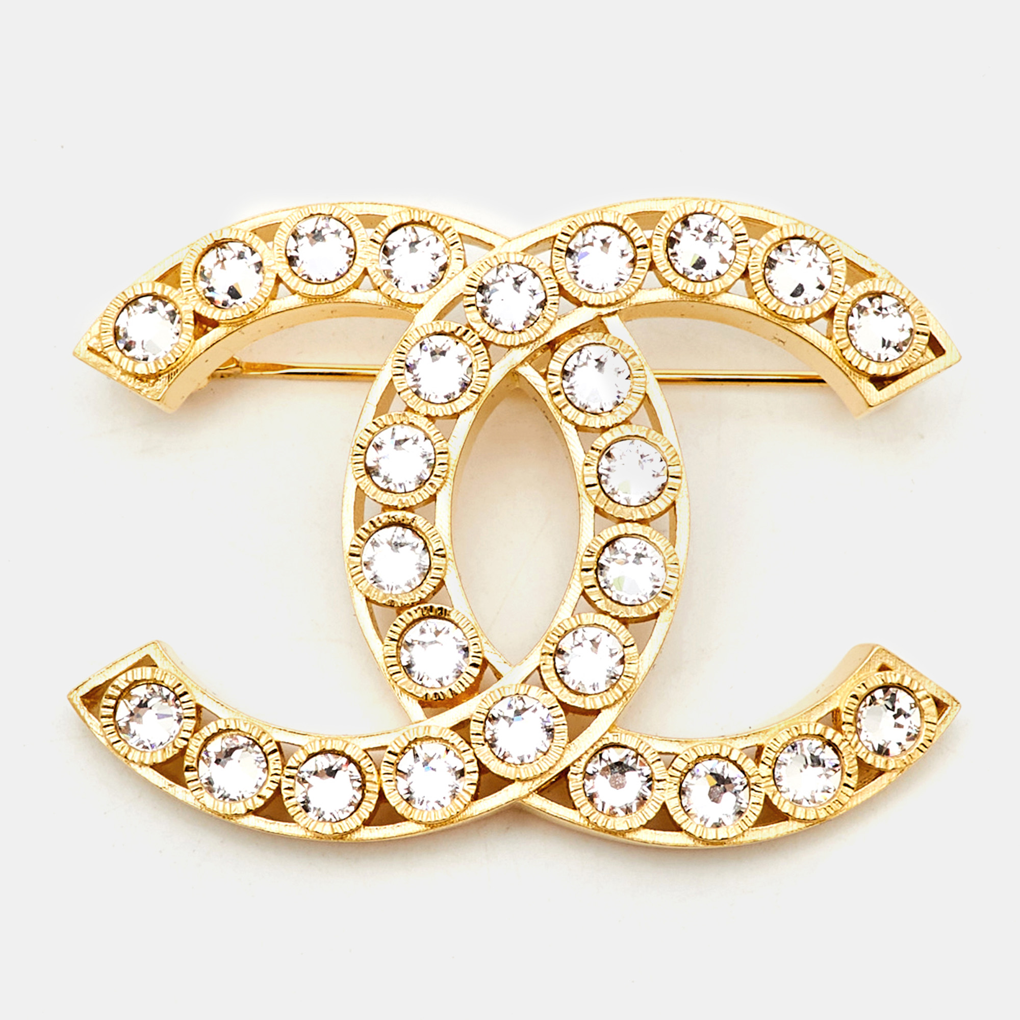 

Chanel CC Crystals Gold Tone Brooch