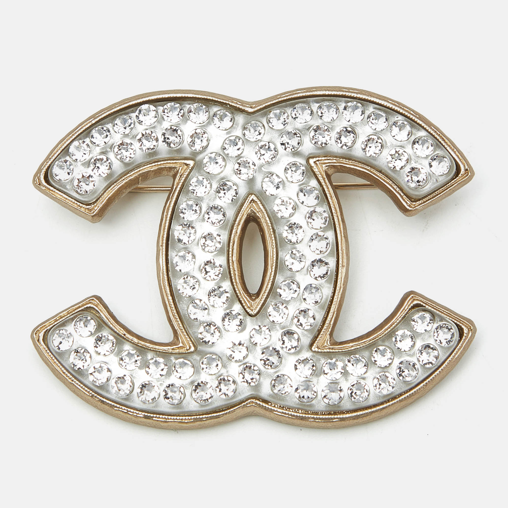 

Chanel CC Crystal Resin Gold Tone Brooch