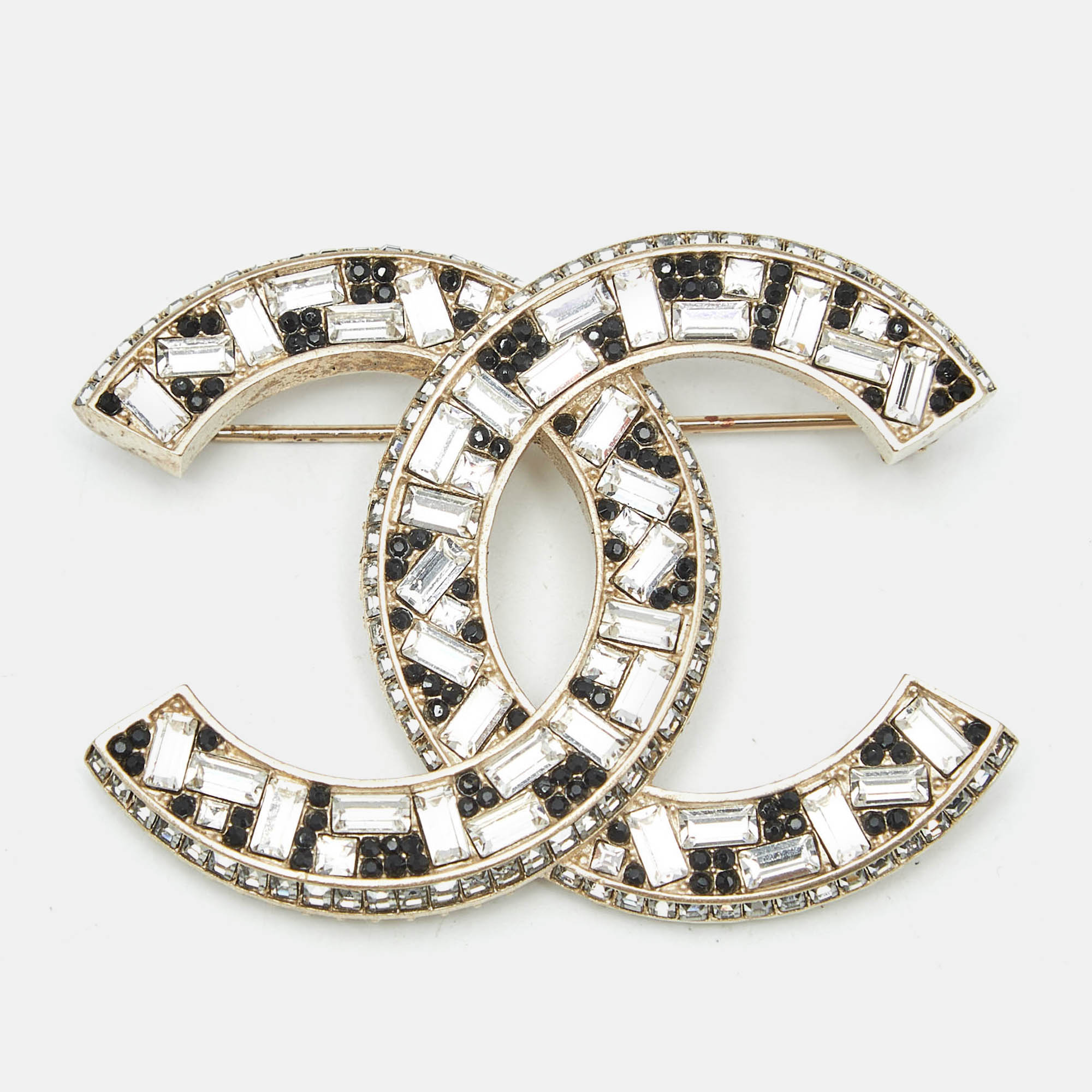

Chanel CC Crystal Embellished Gold Tone Pin Brooch