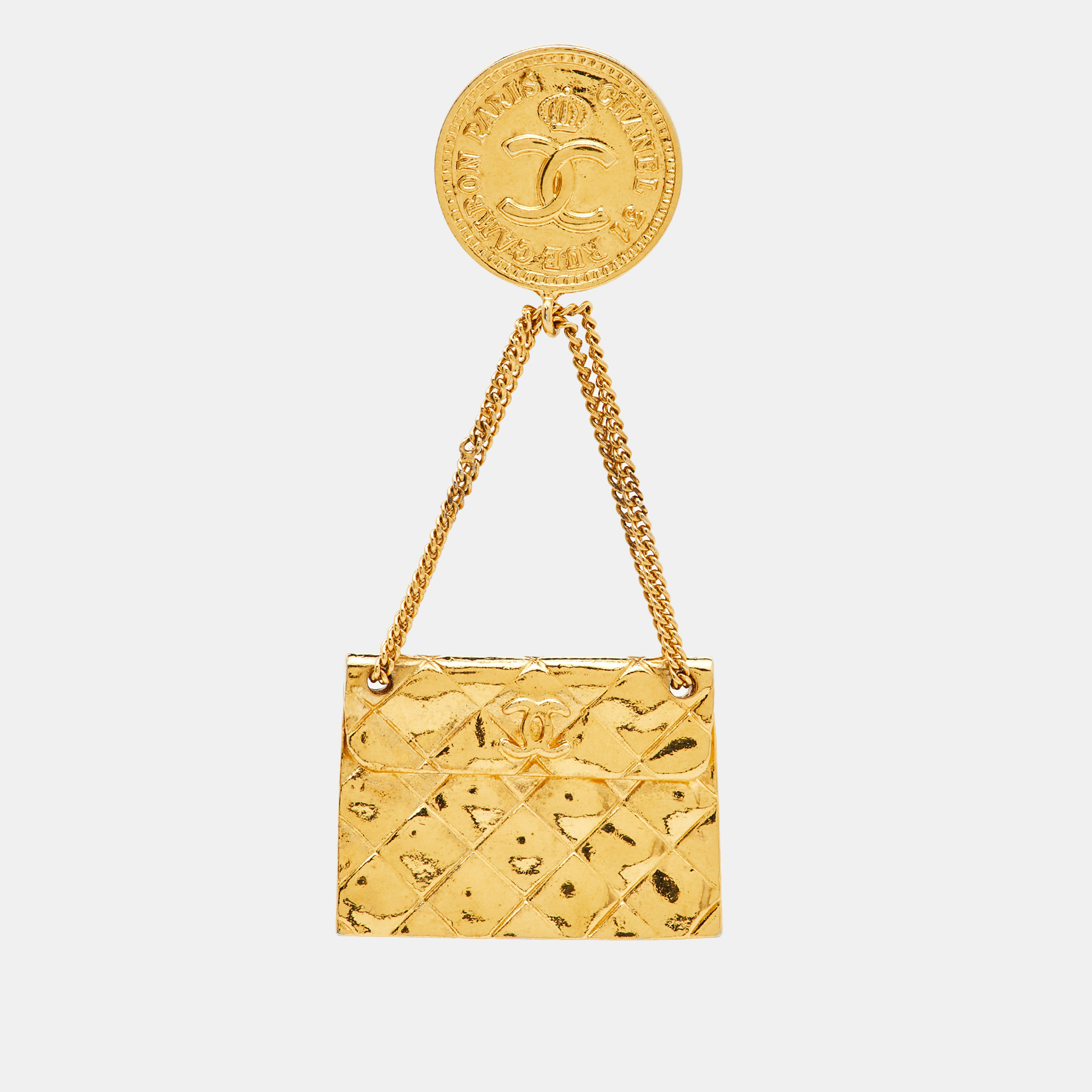 

Chanel Hanging Flap Bag Motif Gold Tone Pin Brooch