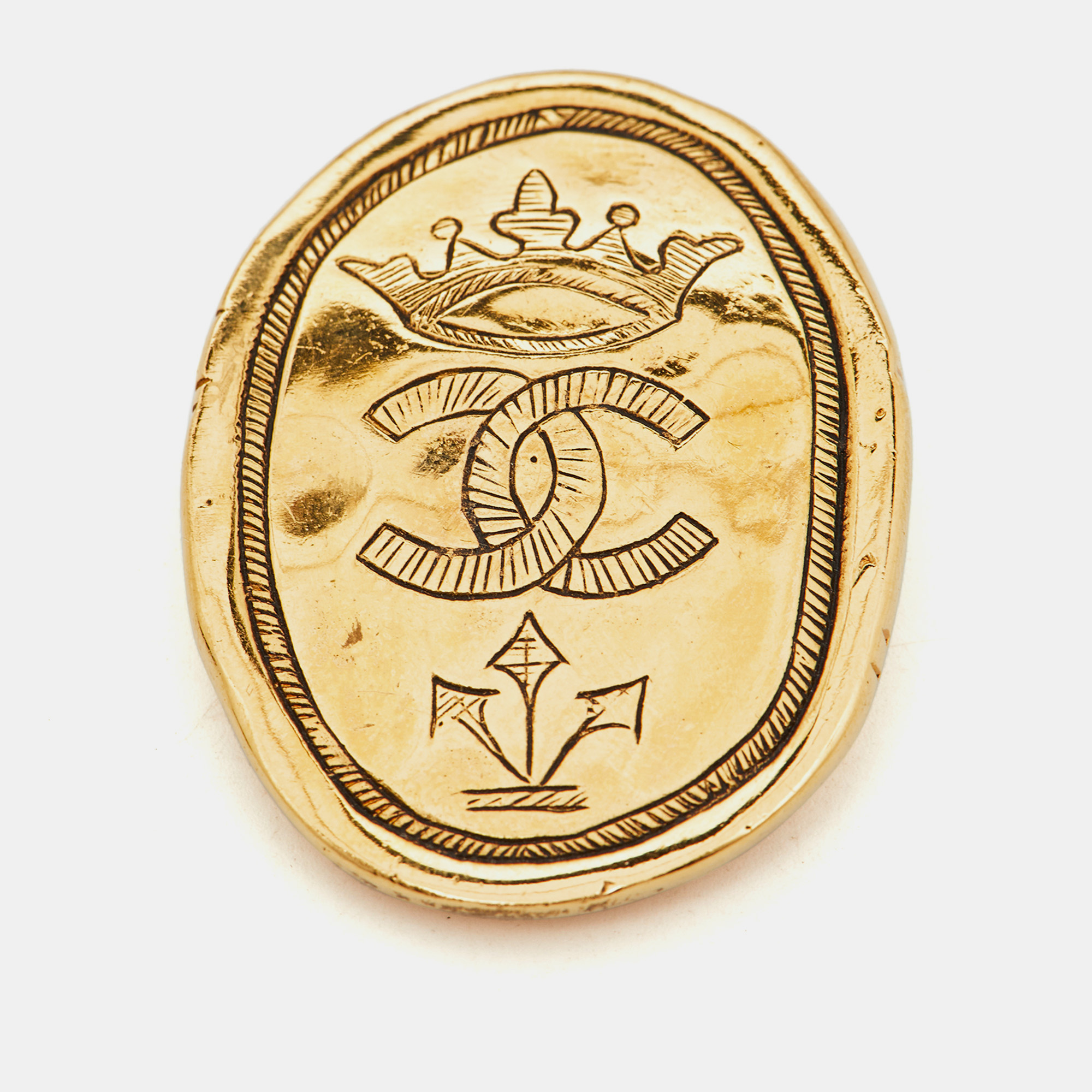 

Chanel CC Crown Motif Gold Tone Pin Brooch