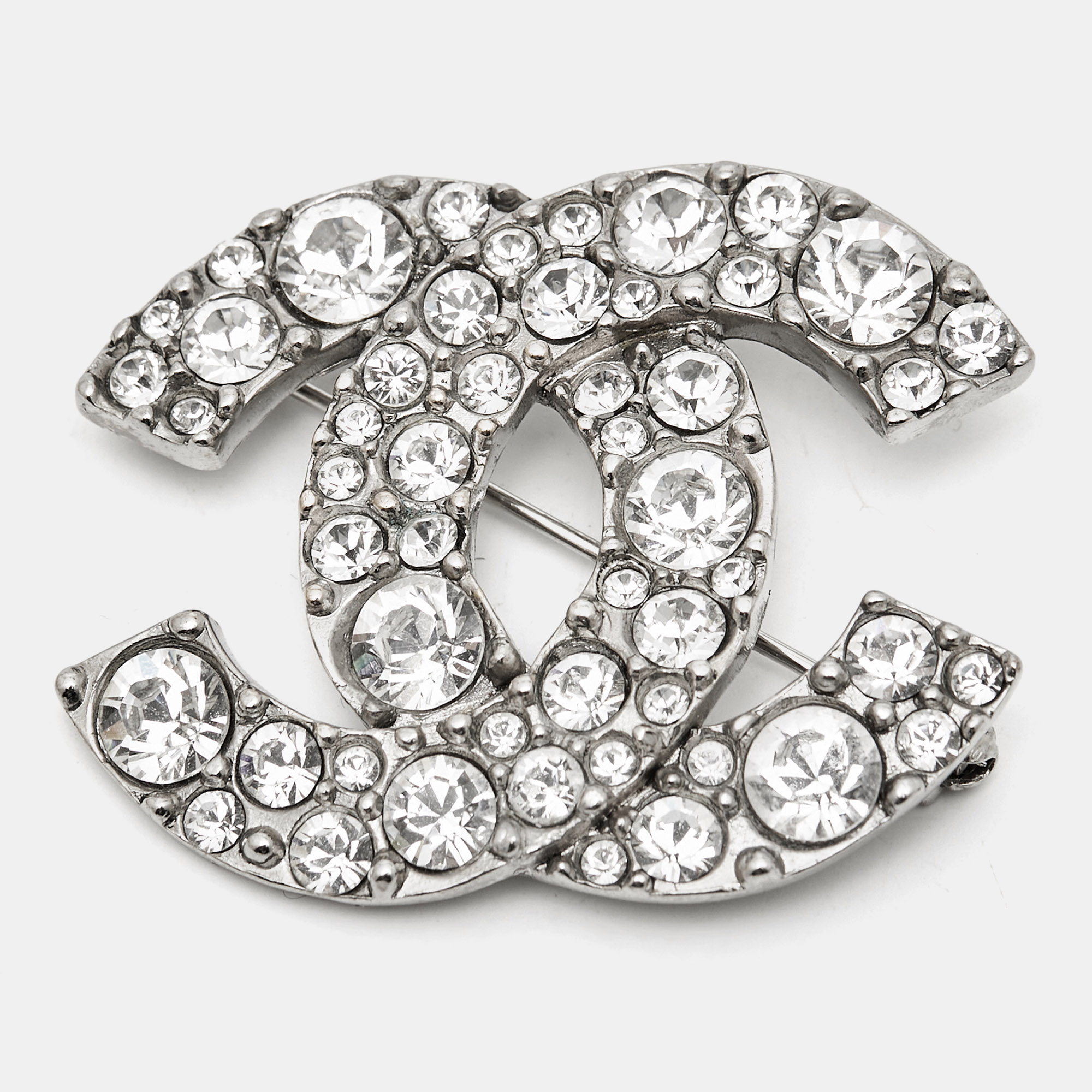 

Chanel CC Crystals Silver Tone Brooch