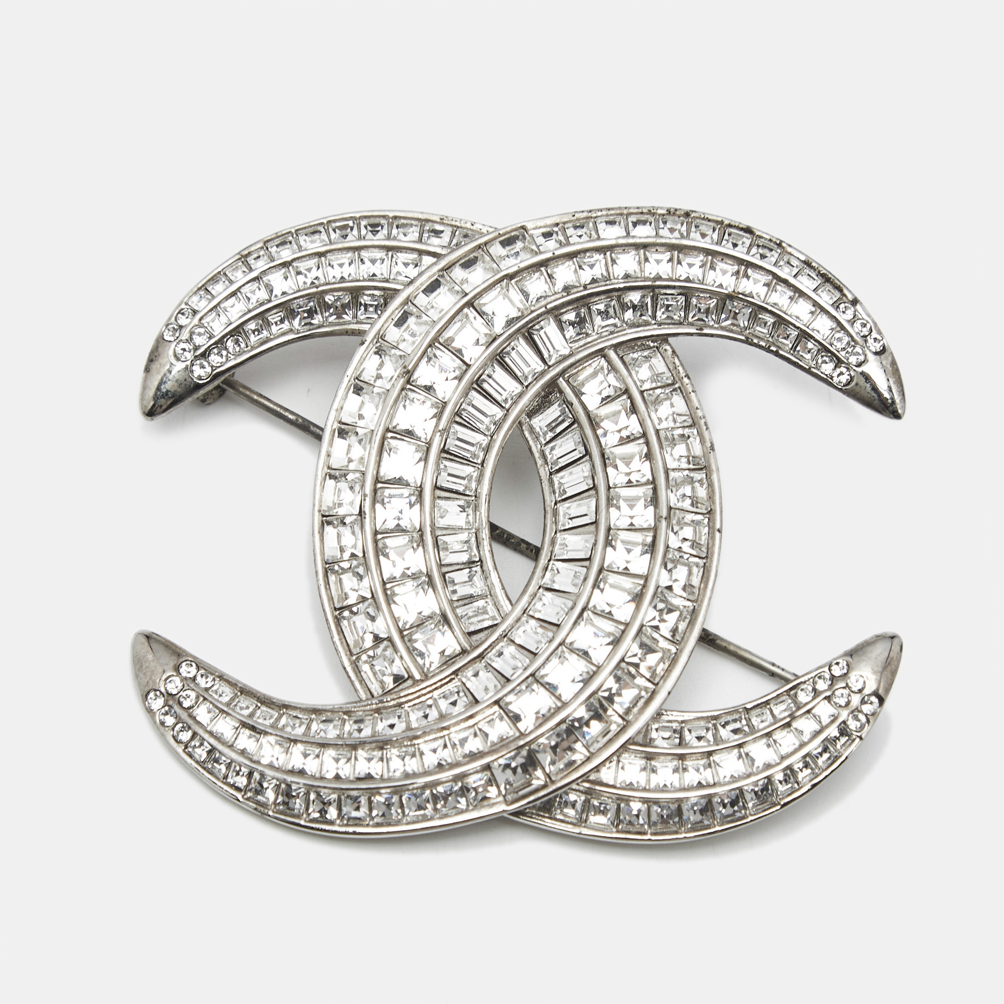 

Chanel CC Crystals Silver Tone Brooch