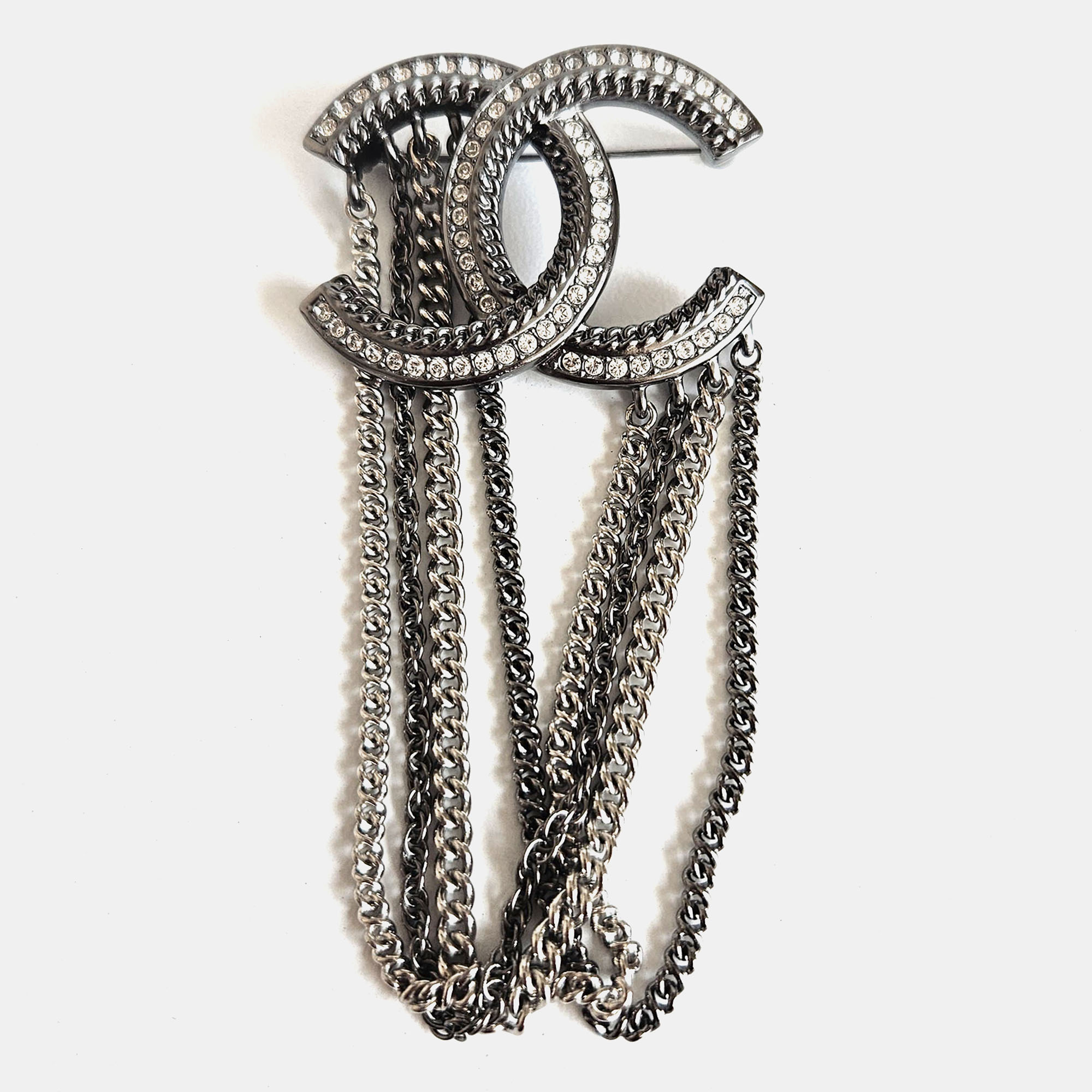 

Chanel CC Multi Chain Silver Crystals Pin Brooch