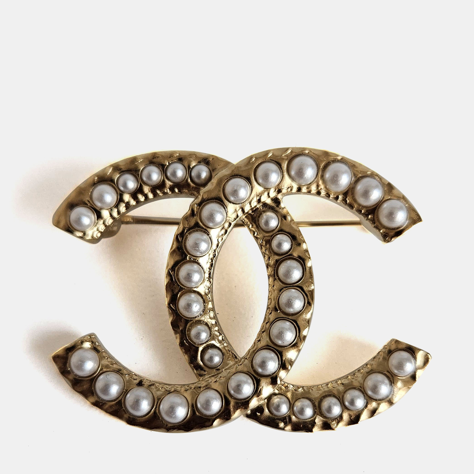 

Chanel Gold Tone CC Pearl Brooch
