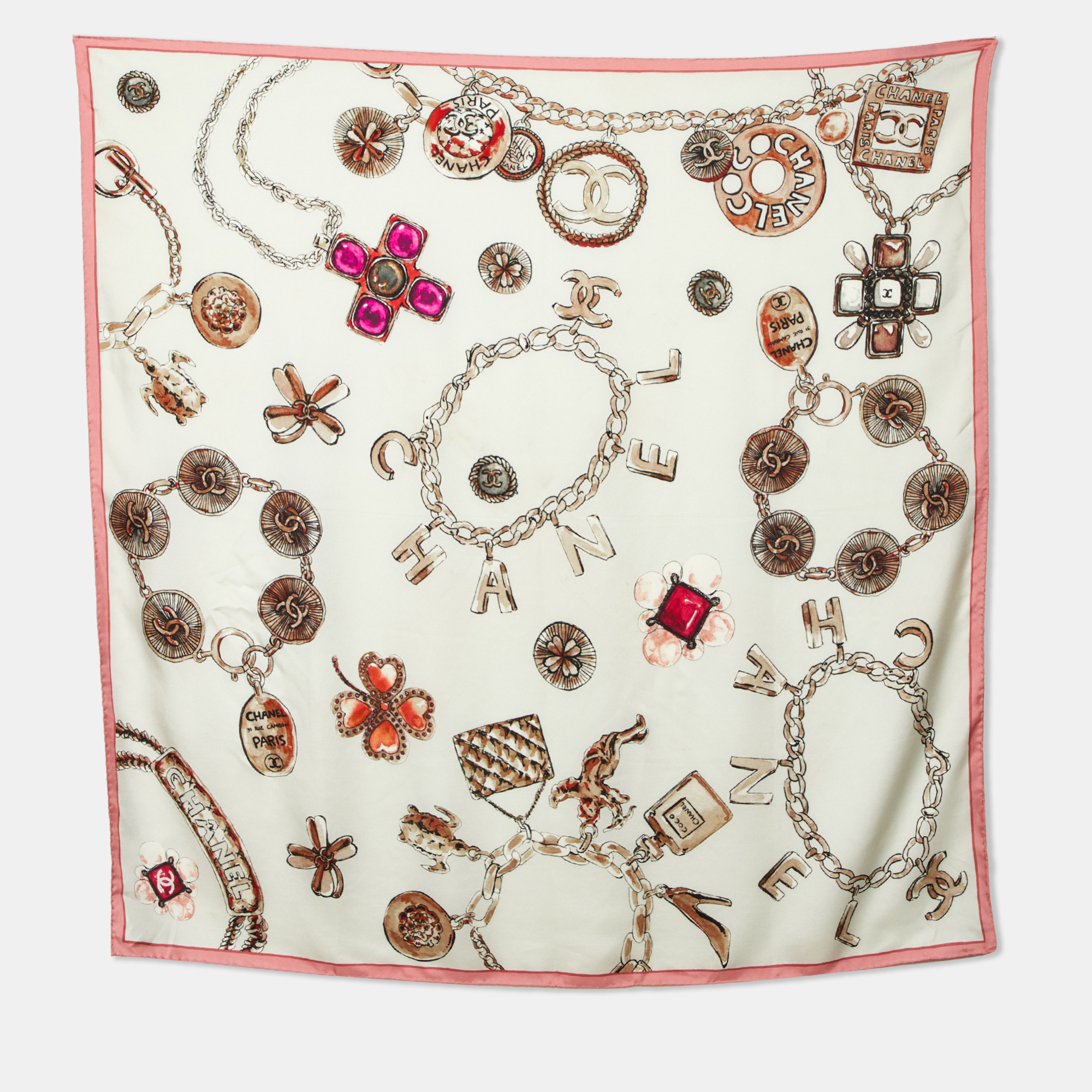 

Chanel Multicolor CC Chain Link Print Silk Square Scarf
