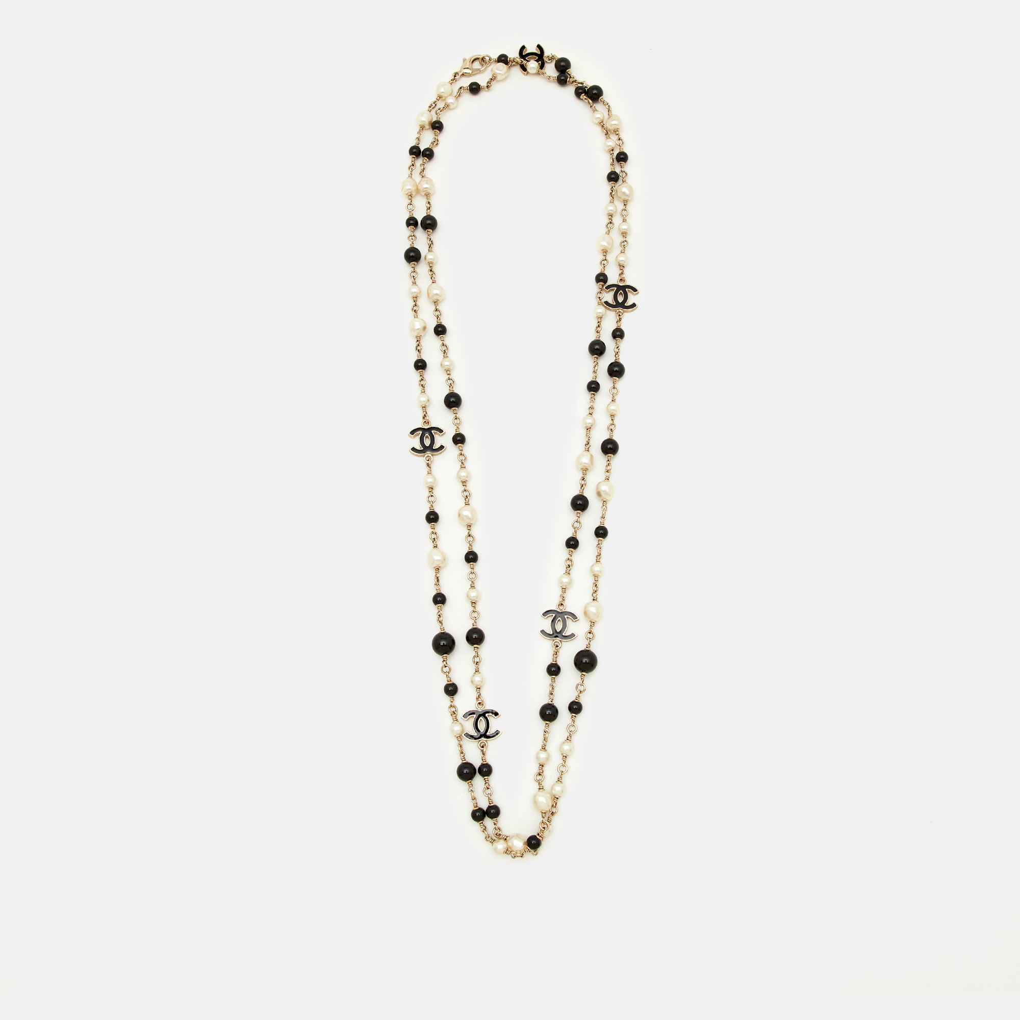 

Chanel CC Faux Pearl Black Beads Long Station Necklace, Multicolor