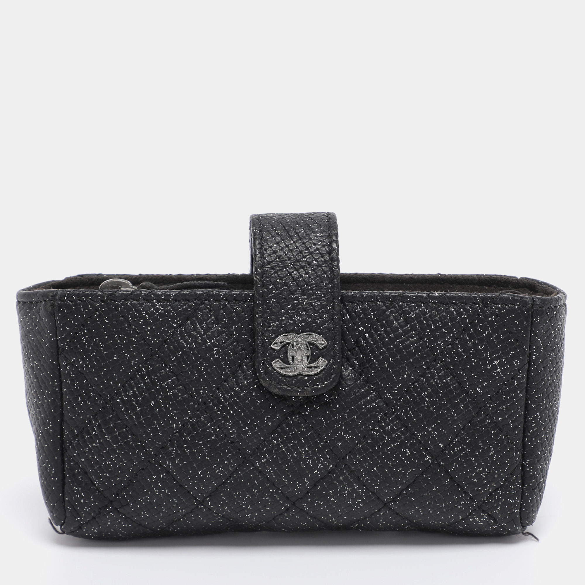 

Chanel Black Shimmering Quilted Leather CC Phone Pouch