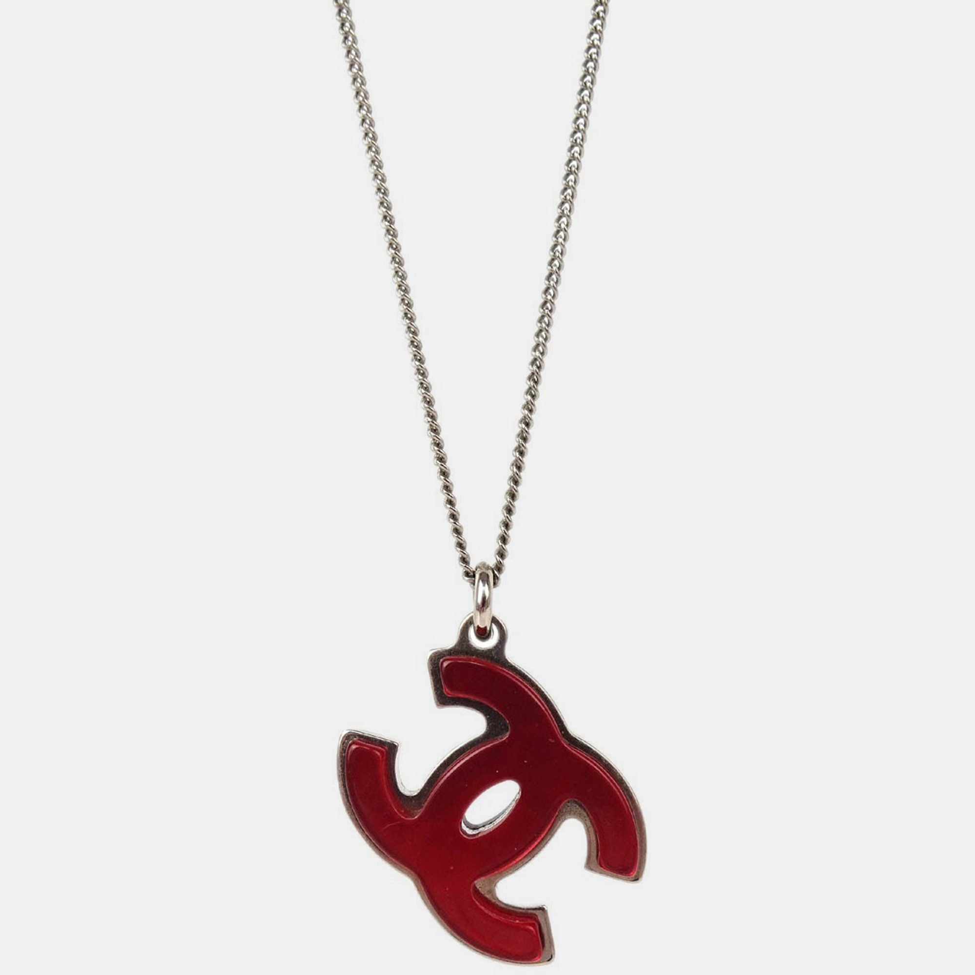 

Chanel CC Chain Silver Red Black Acrylic Pendant Necklace