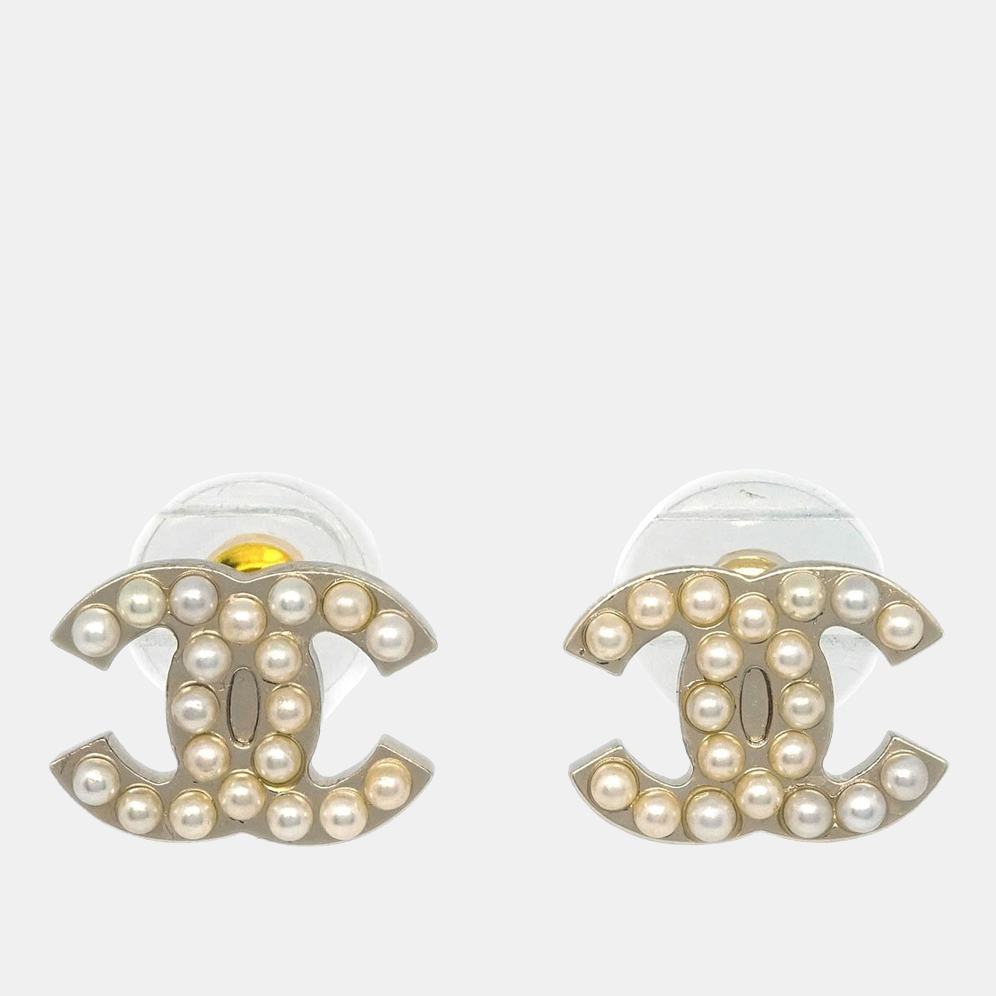 

Chanel Piercing Earrings Gold CC Artificial Pearl 05V