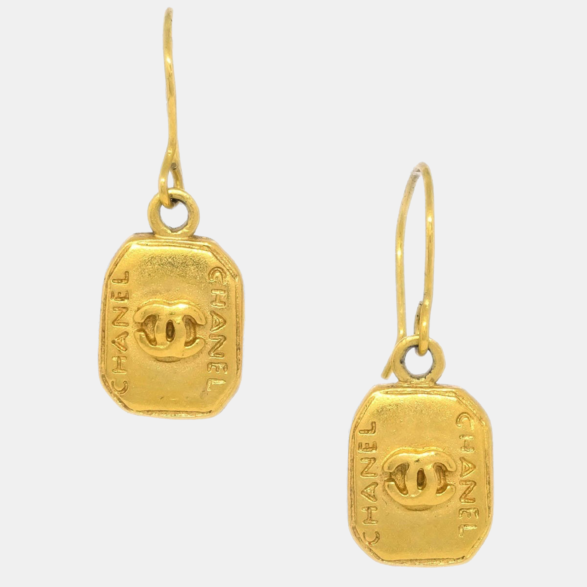 

Chanel Dangle Piercing Earrings Rectangle Gold