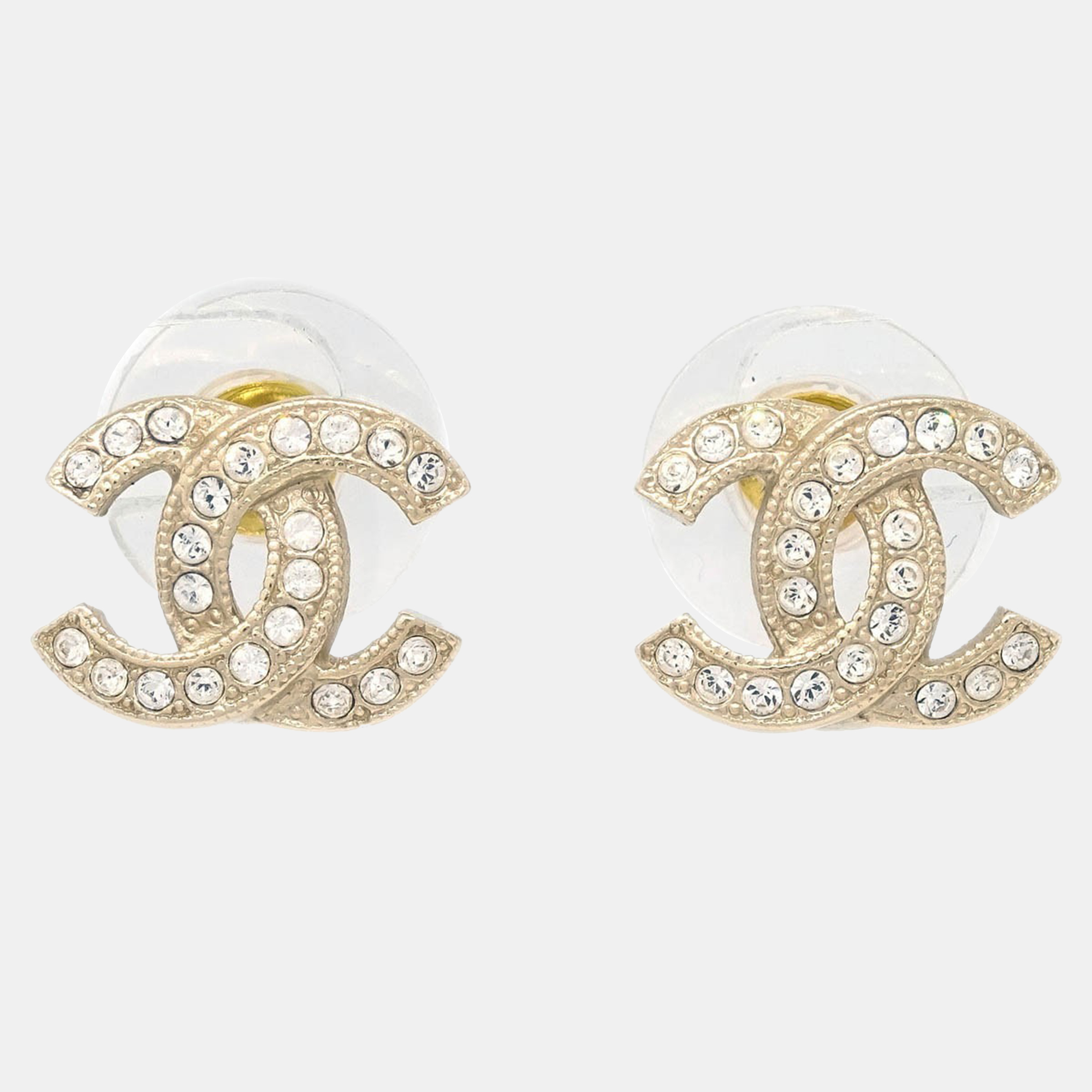 

Chanel Piercing Earrings Gold Rhinestone CC
