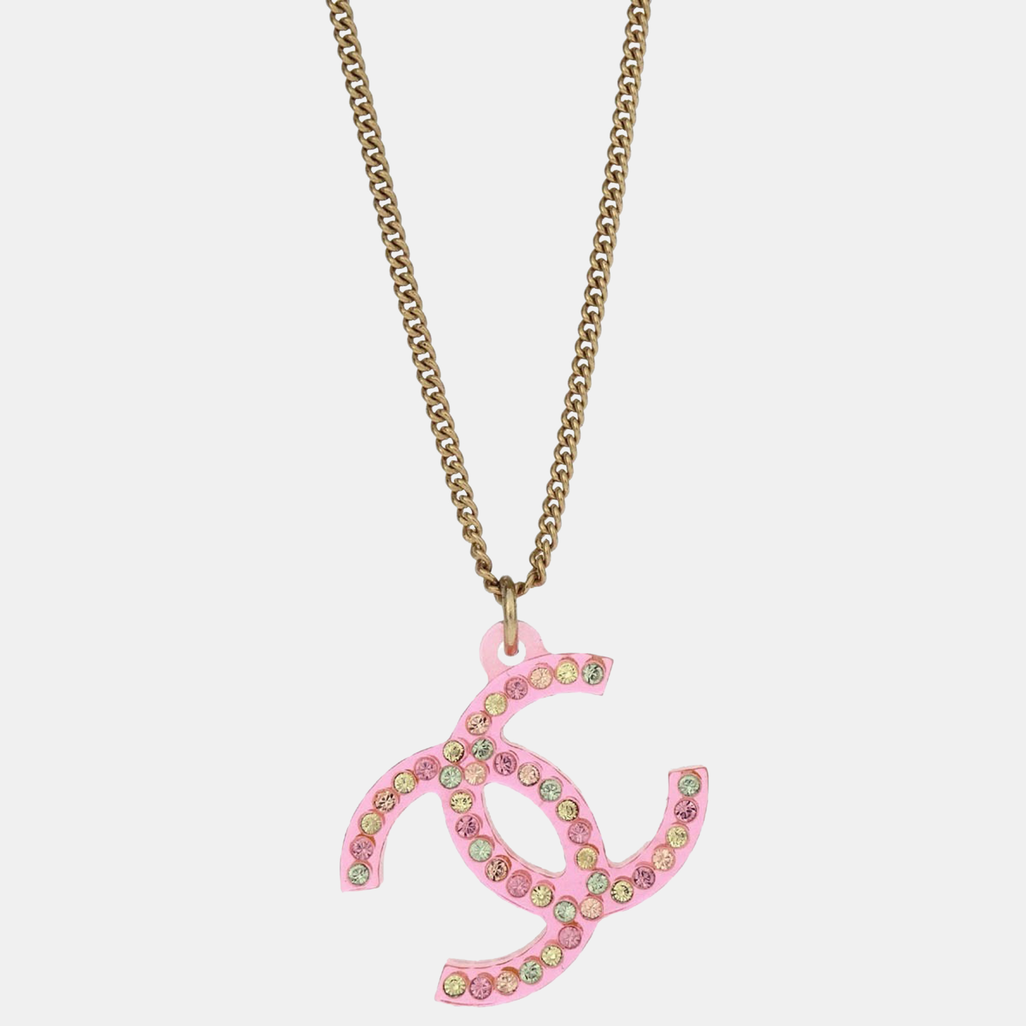 

Chanel CC Rhinestone Gold Chain Pendant Necklace