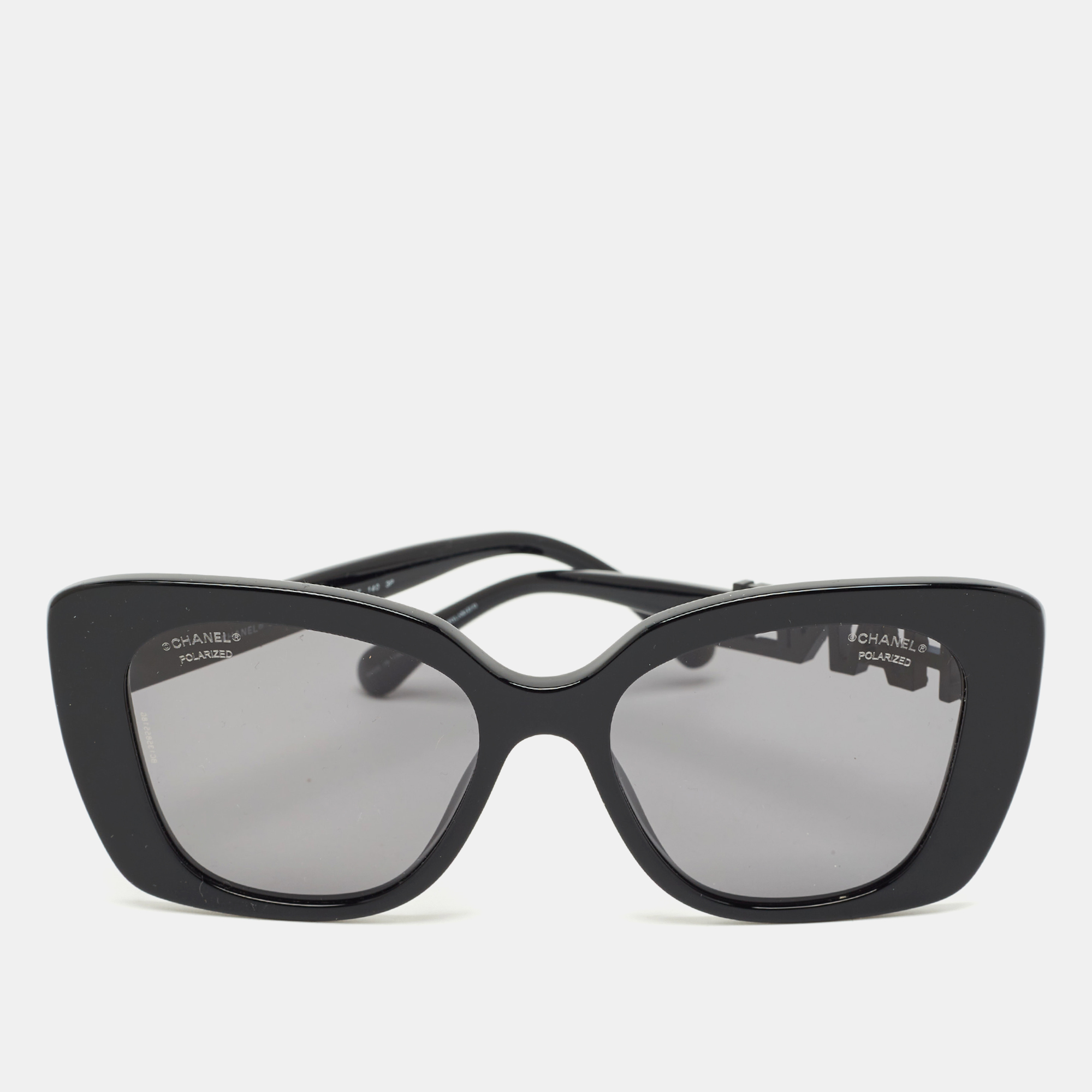 

Chanel Black Polarized 5422B Logo Crystals Cat Eye Sunglasses