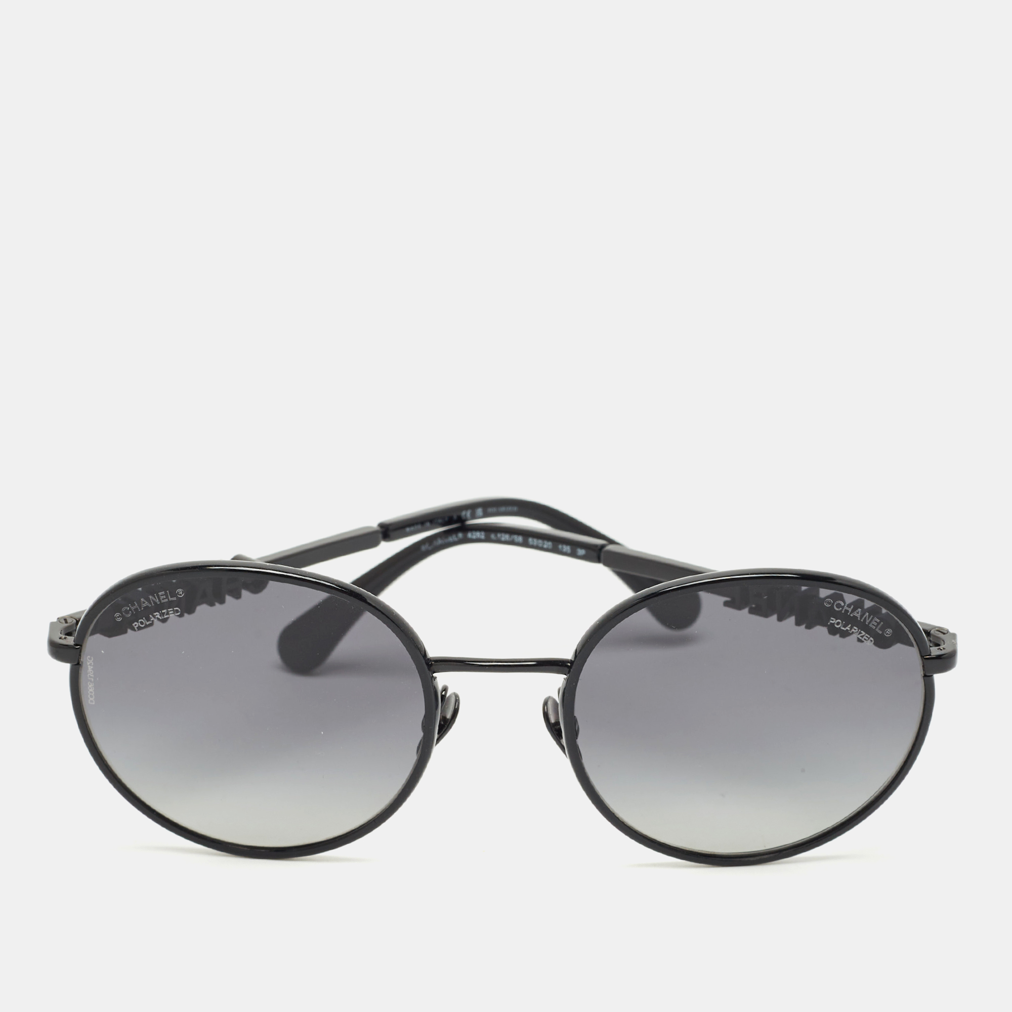 

Chanel Black Gradient 4282 Logo Polarized Round Sunglasses
