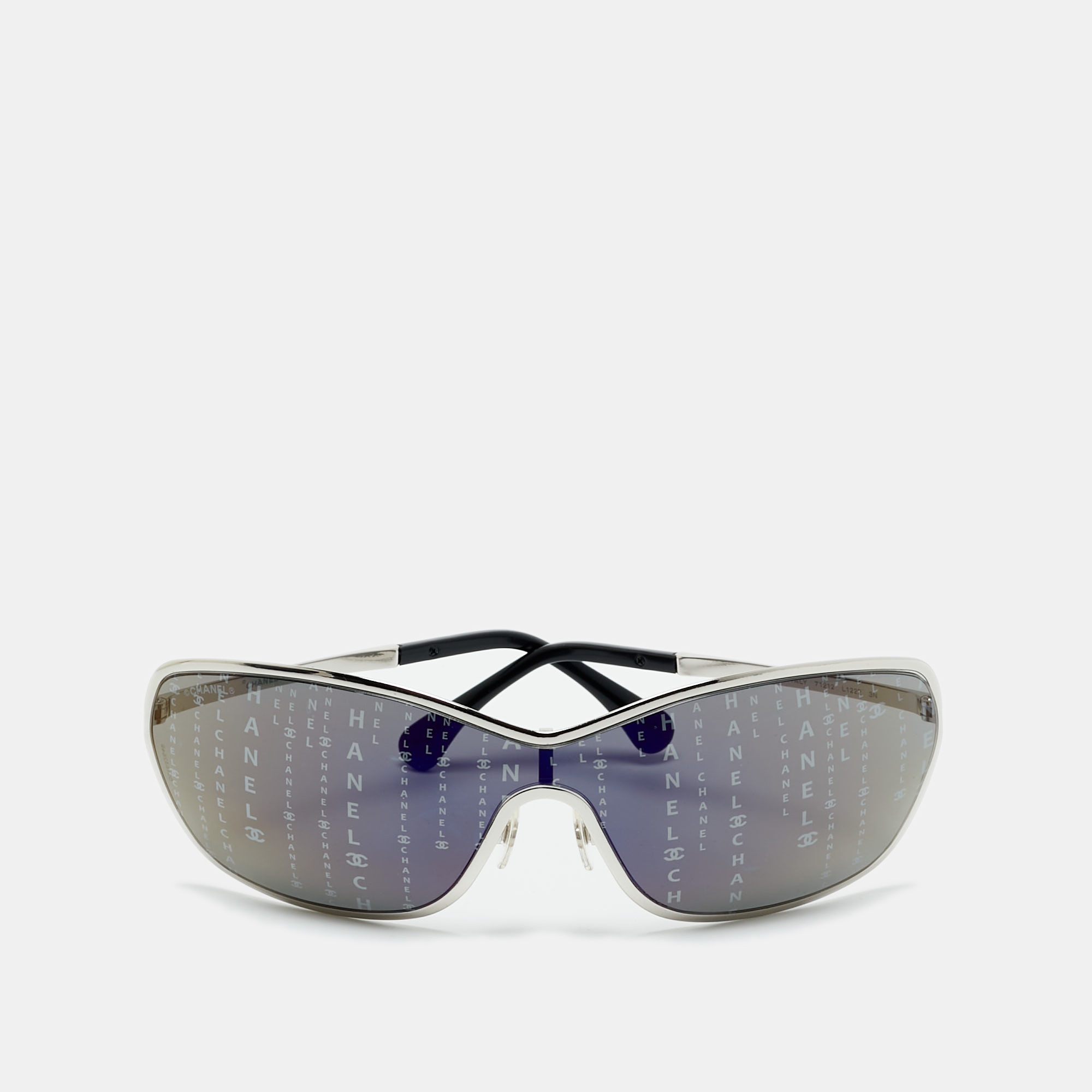 Pre-owned Chanel Black/silver Tone 71212 Hologram Runaway Shield Sunglasses
