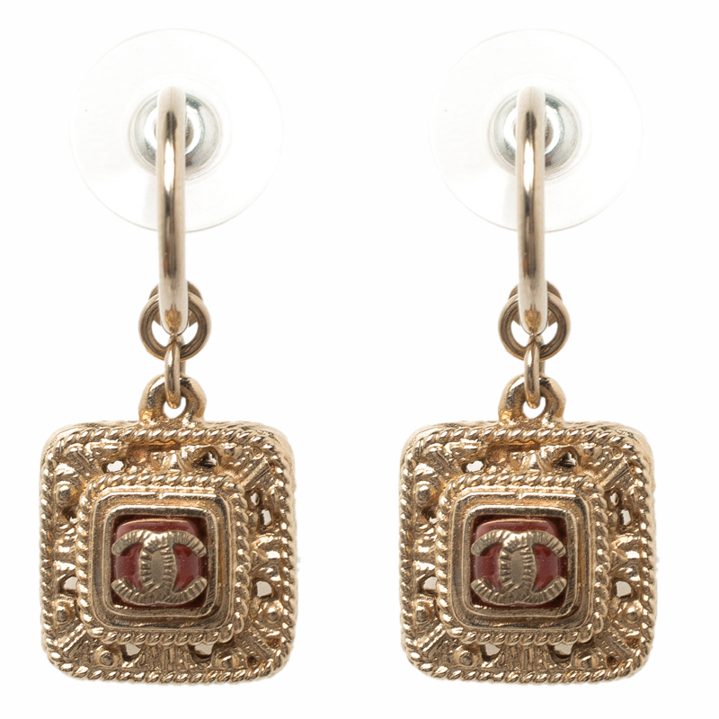 Pre Owned Chanel CC Resin & Gold Tone Drop Earrings
