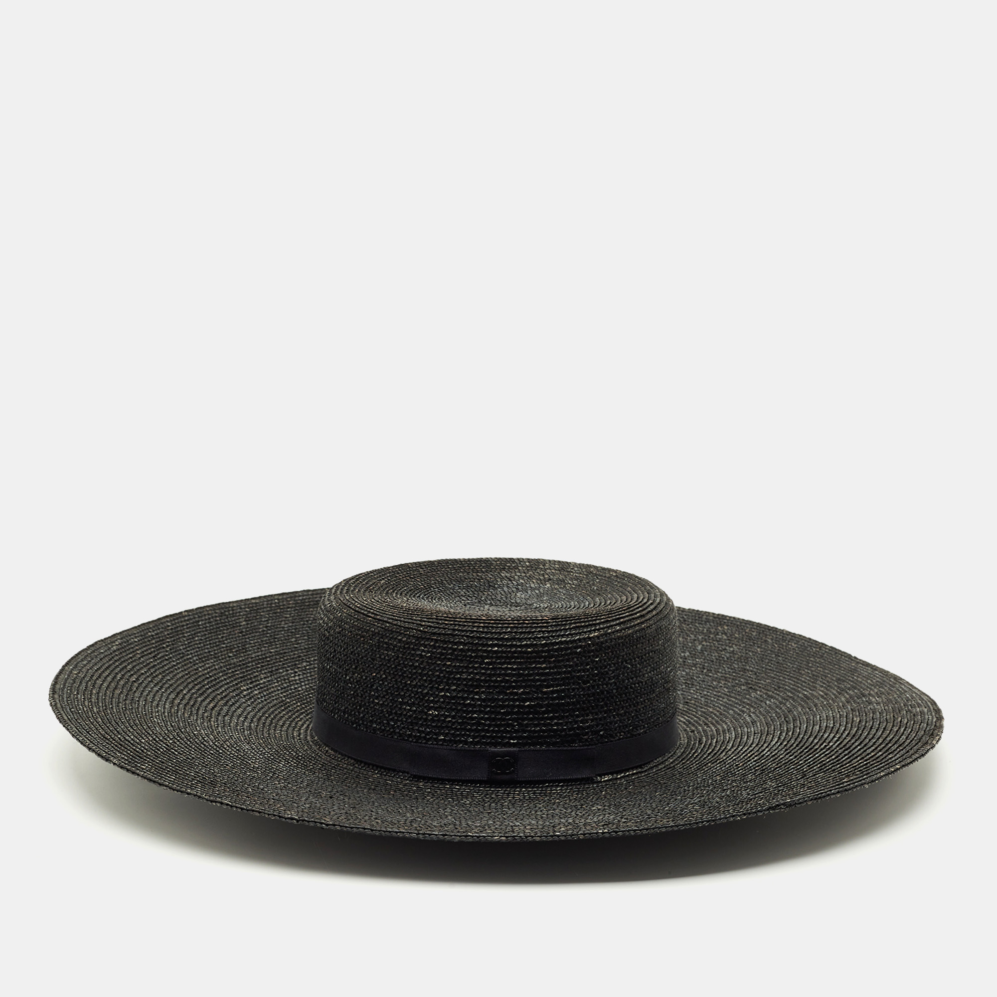 

Chanel Black CC Straw Wide Sun Hat M