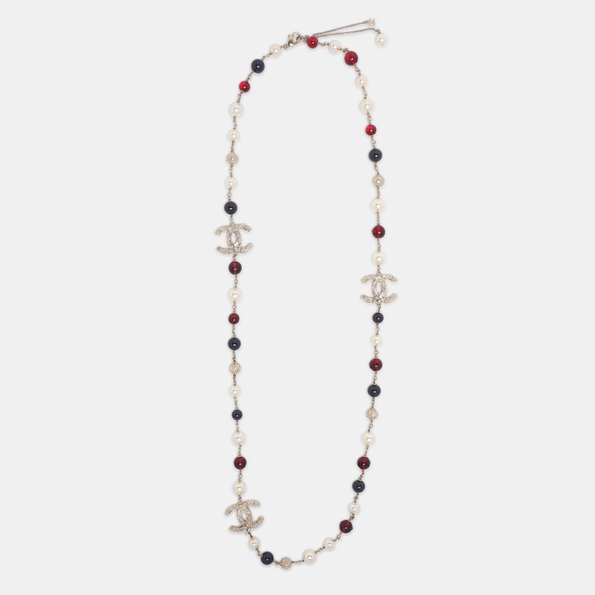 Pre-owned Chanel Cc Resin Faux Pearl Gold Tone Long Necklace In Multi