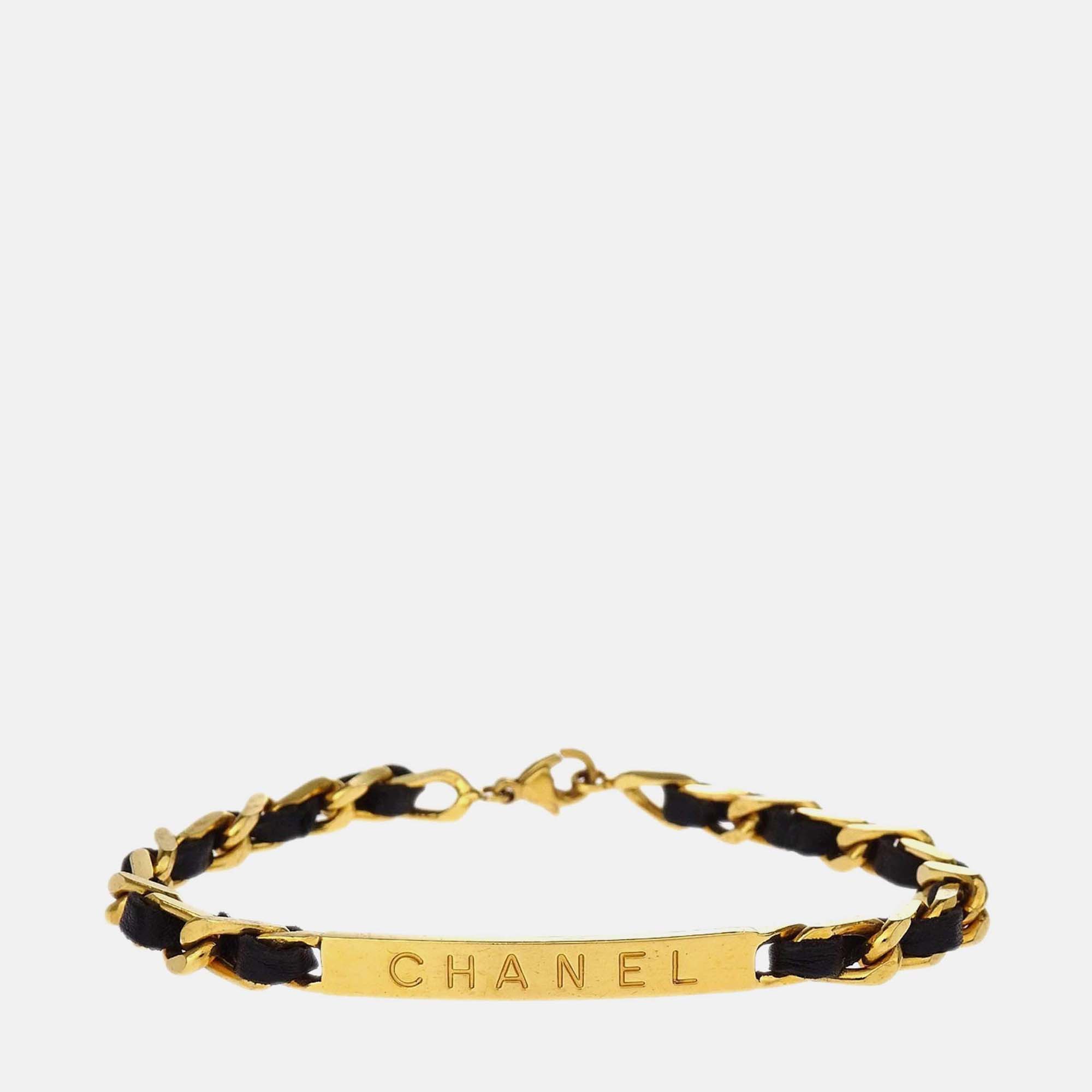 Chanel Gold Plated Metal Black Bracelet