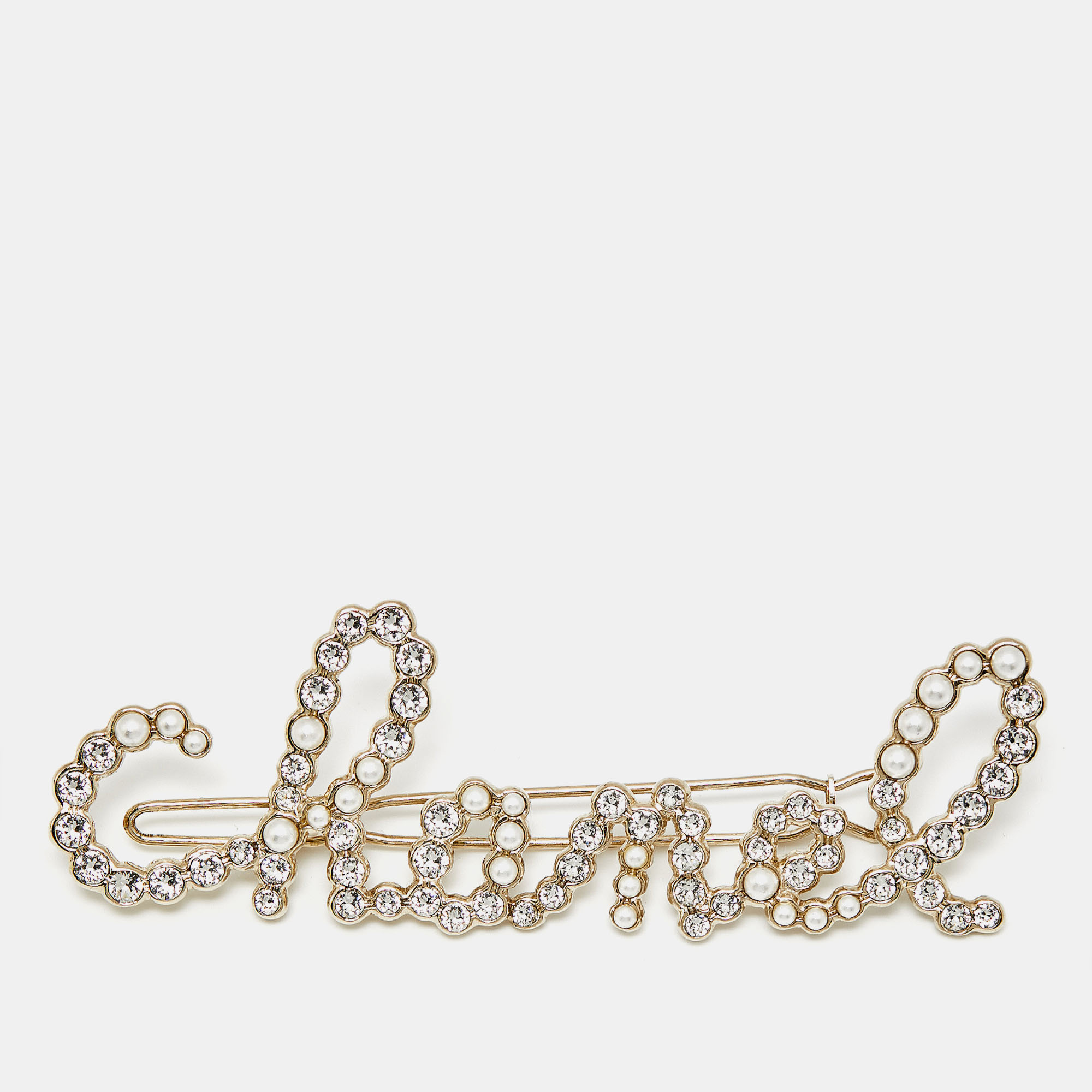 

Chanel Logo Faux Pearl Crystals Gold Tone Hair Pin