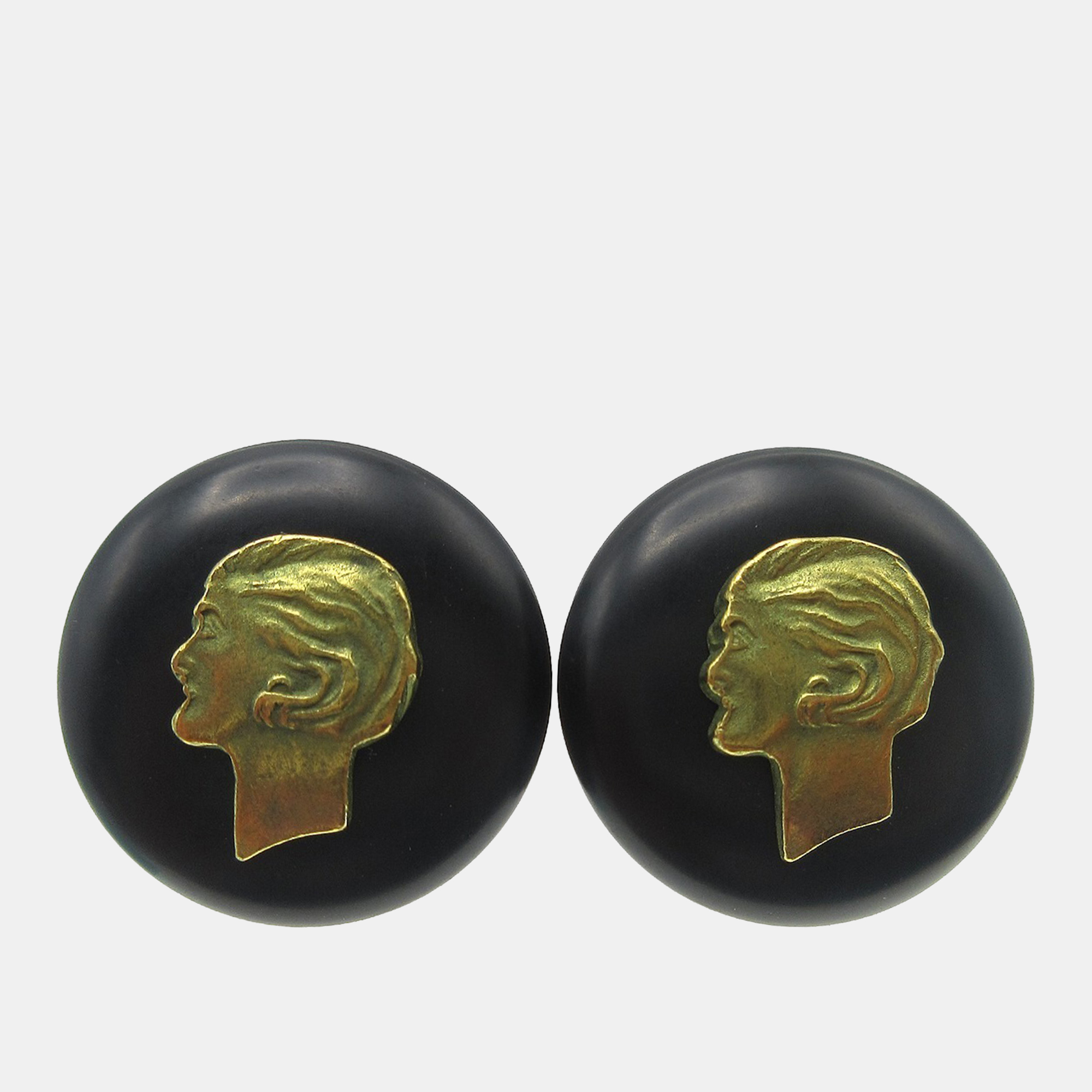 

Chanel Button Earrings Black Gold Clip-On