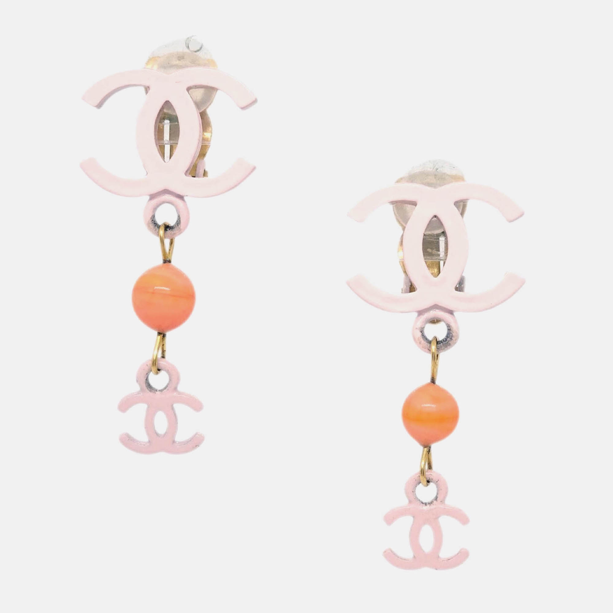 

Chanel Dangle Earrings Clip-On Pink