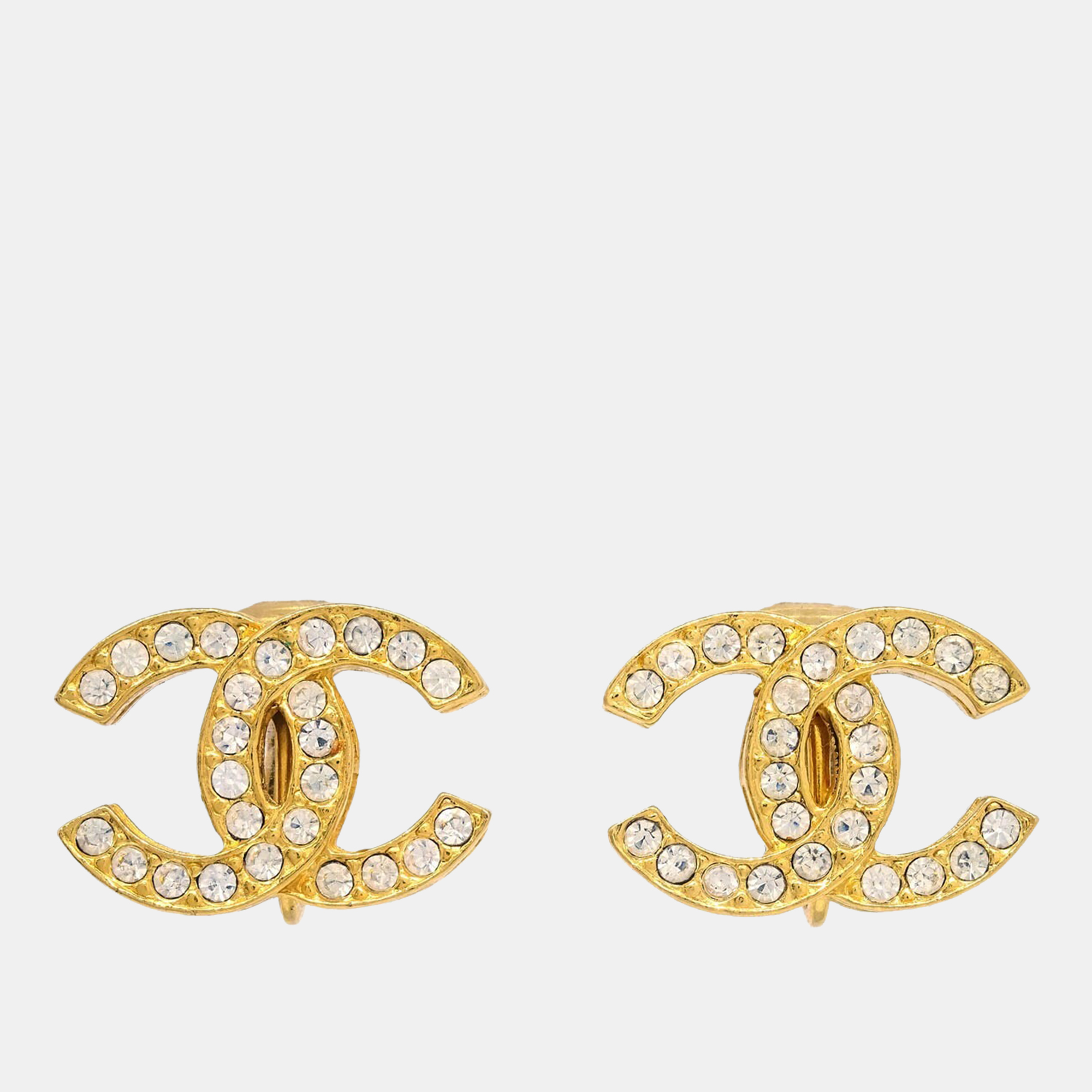 

Chanel Gold CC Earrings Clip-On Rhinestone