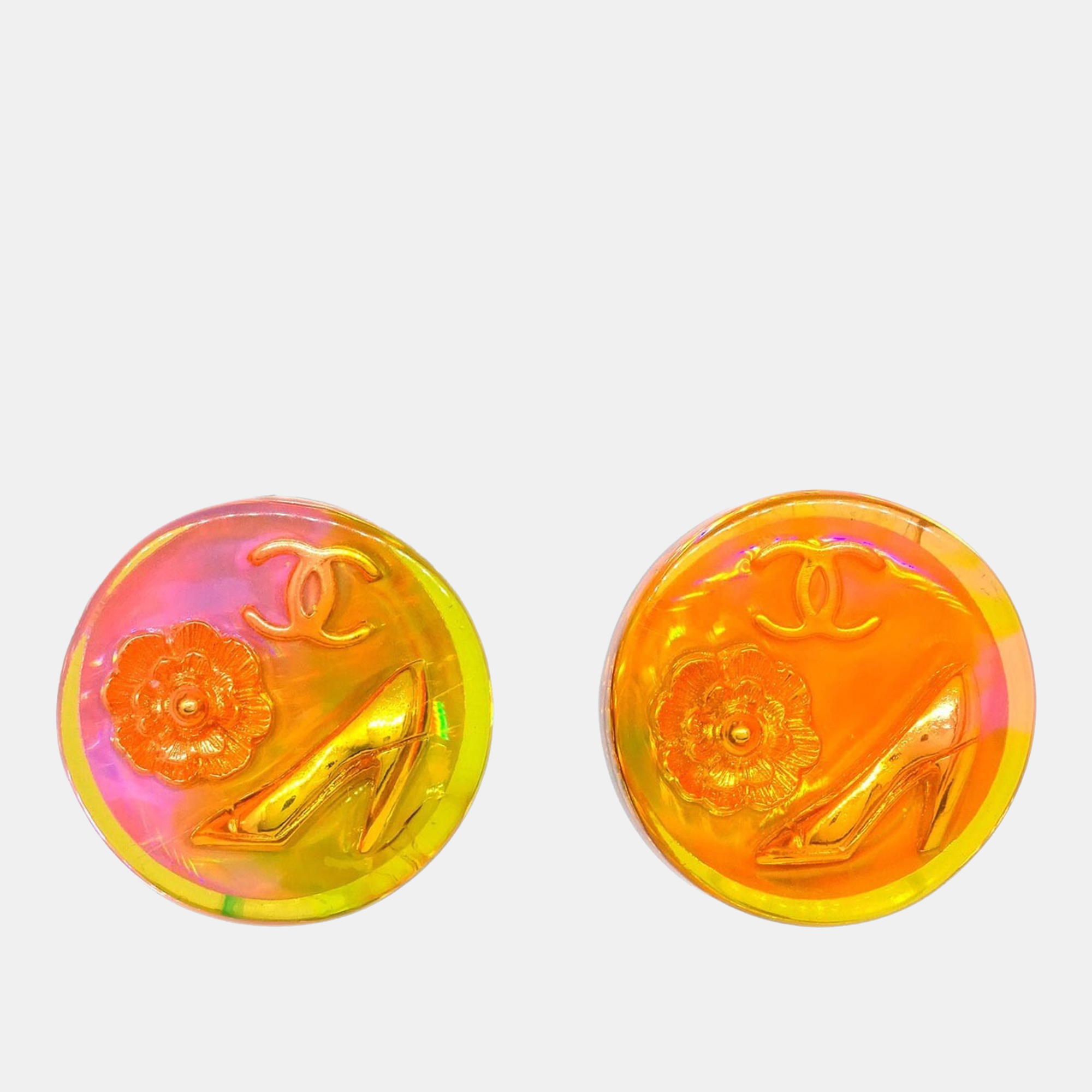 

Chanel Button Earrings Clip-On Pink Acrylic, Multicolor