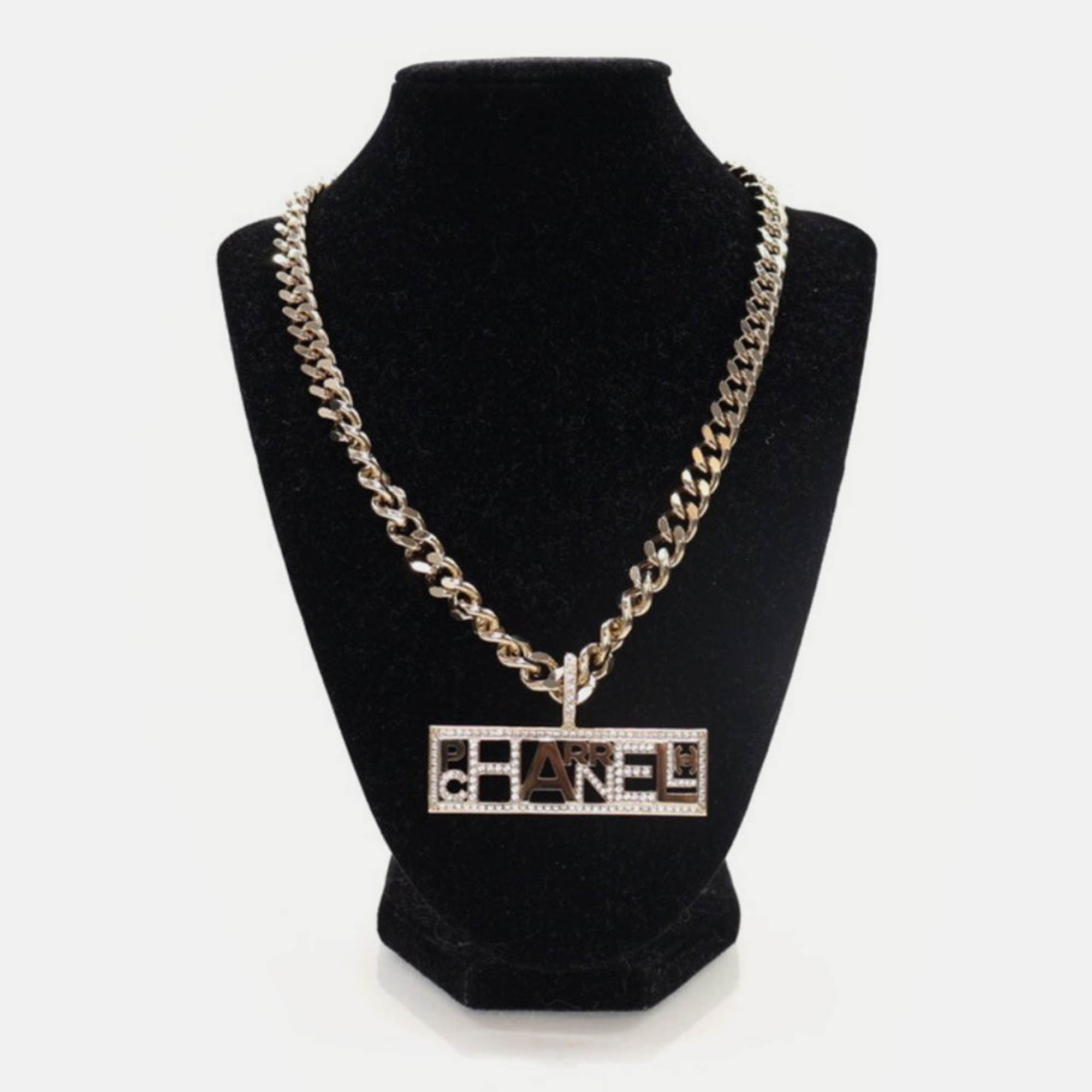 

Chanel Light Gold Pharrell Crystal Chain Letters Necklace