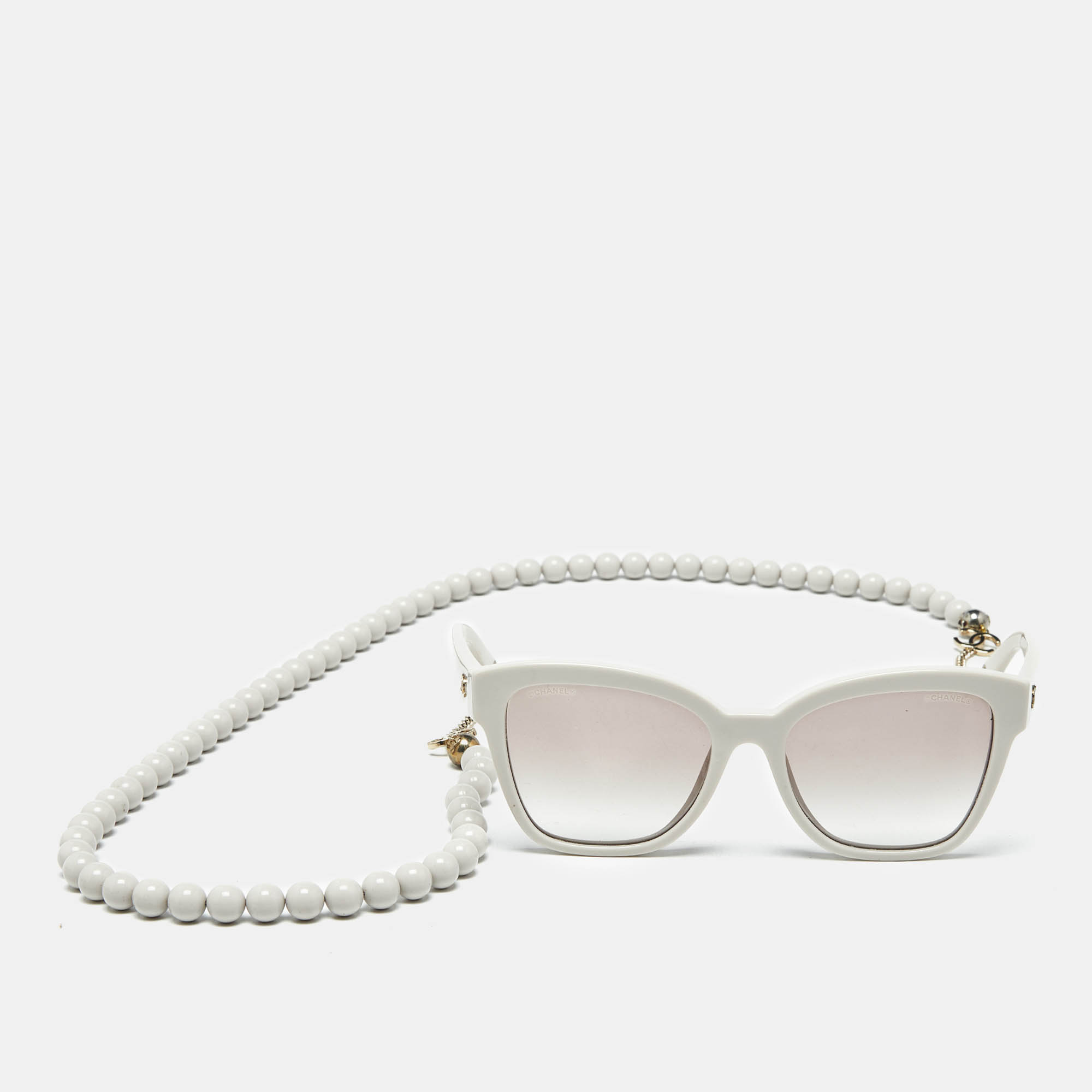 

Chanel Ivory Gradient 5487 CC Chain Square Sunglasses, White