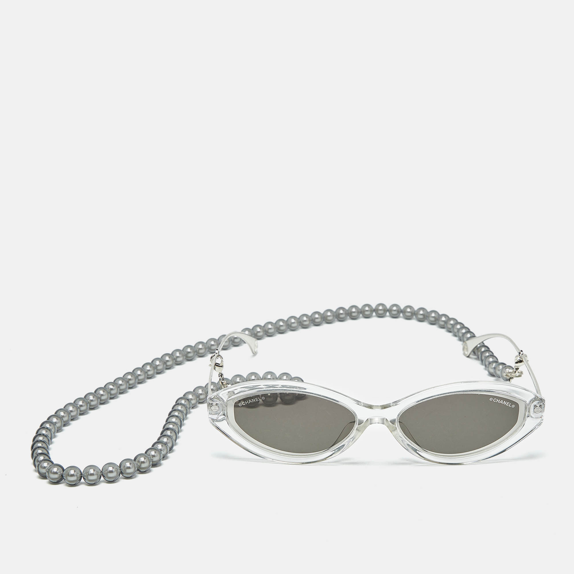 

Chanel Grey/Silver Tone 5424 CC Removable Pearl Chain Oval Sunglasses