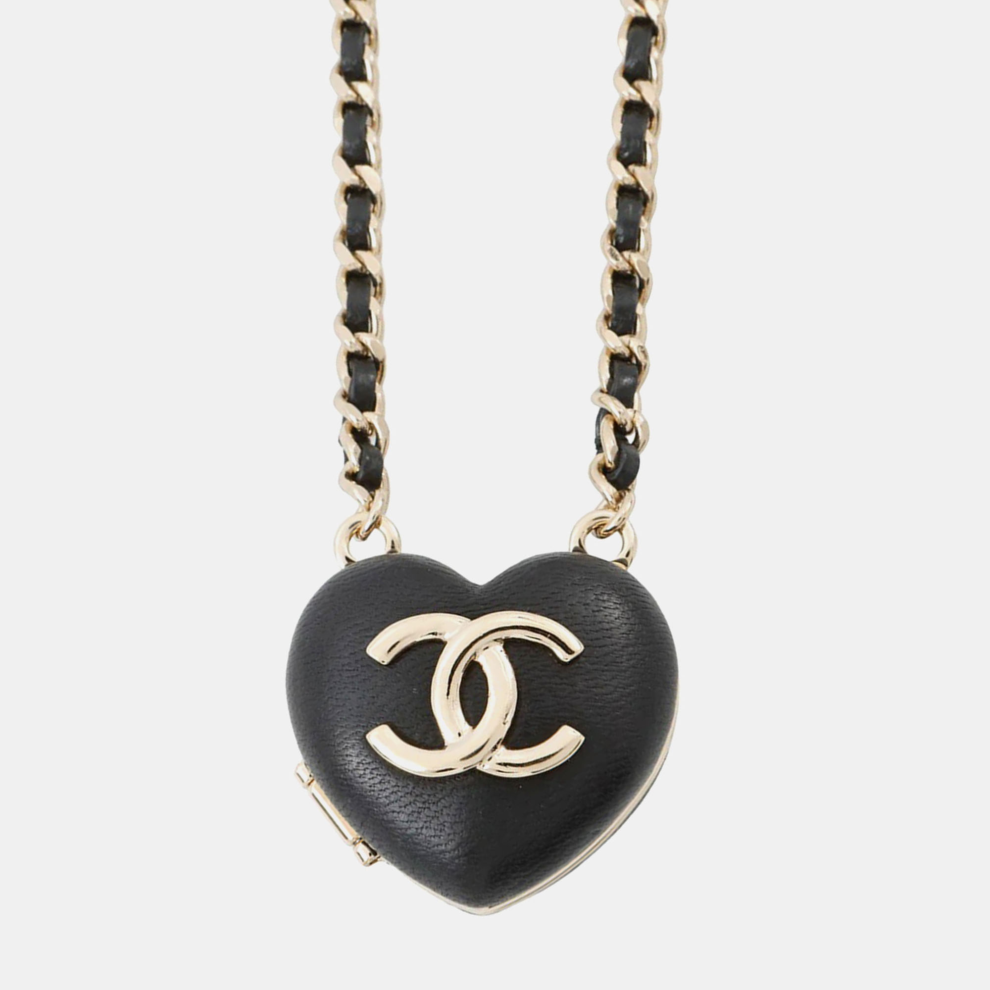 Chanel CC Logo Mirror Black Lambskin Necklace