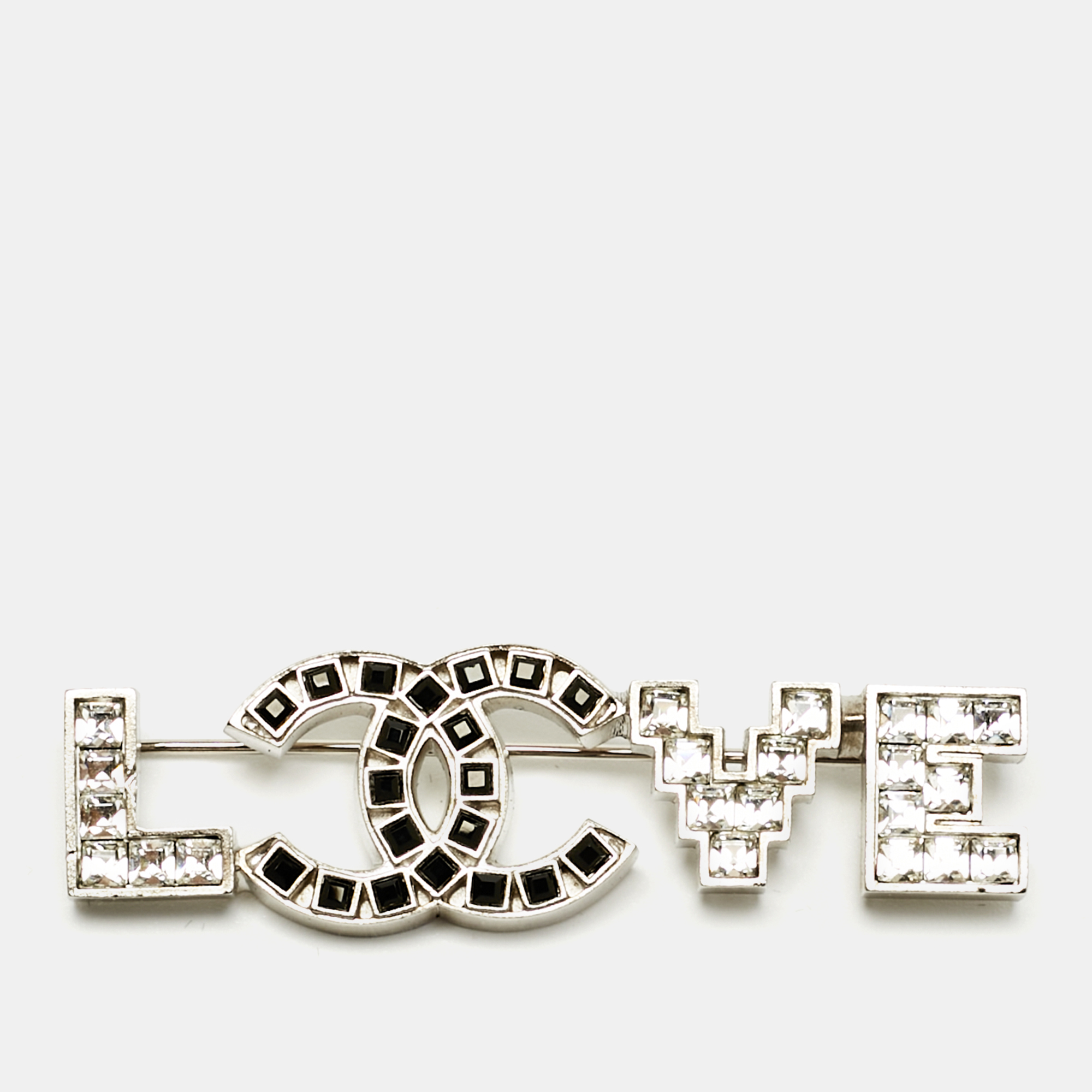 

Chanel CC Love Crystal Silver Tone Pin Brooch