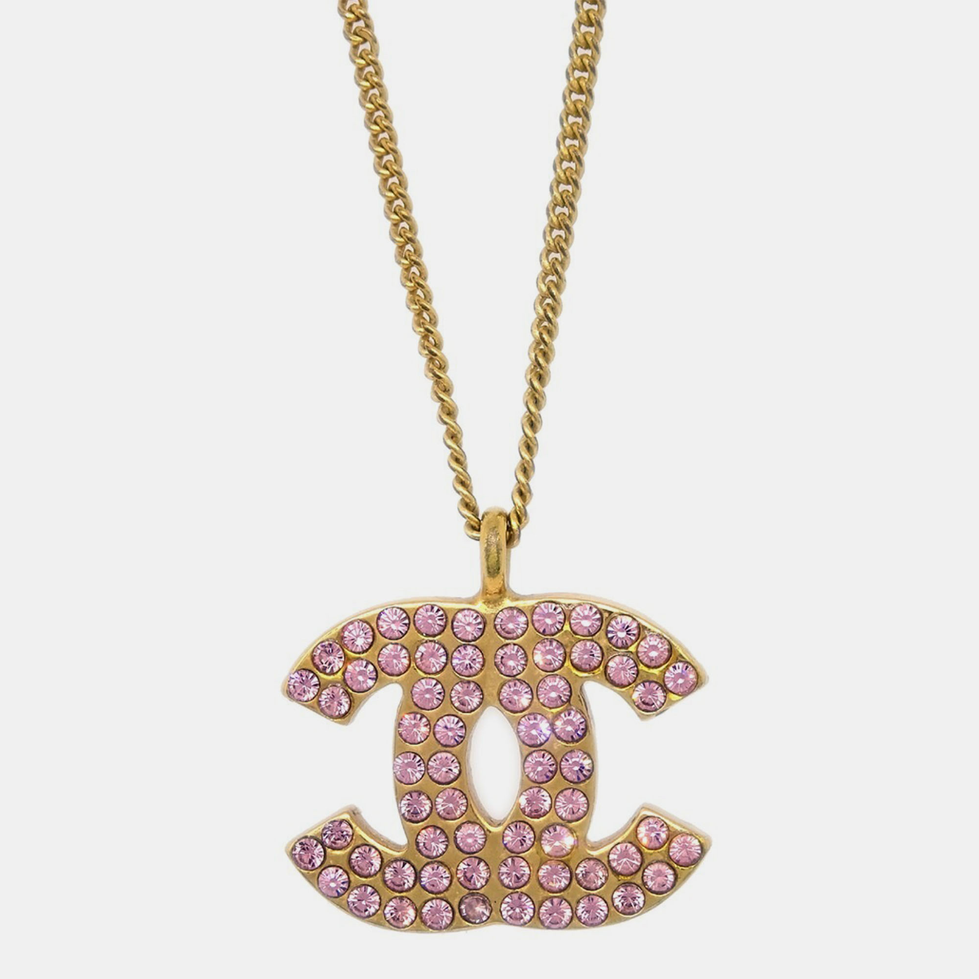 

Chanel CC Chain Pendant Necklace Rhinestone Gold 02P