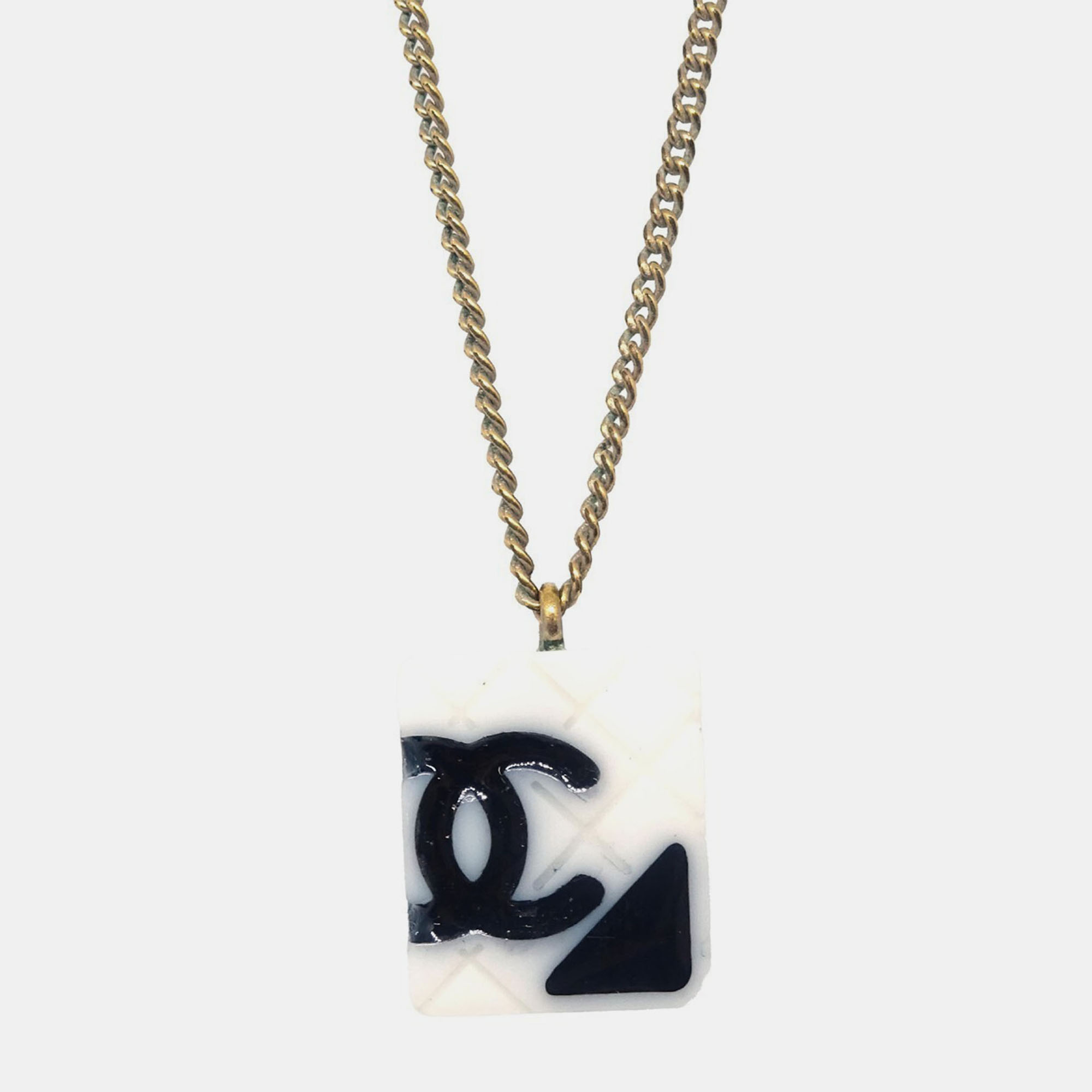 Pre-owned Chanel Cambon Ligne Chain Necklace Pendant Gold White 05c