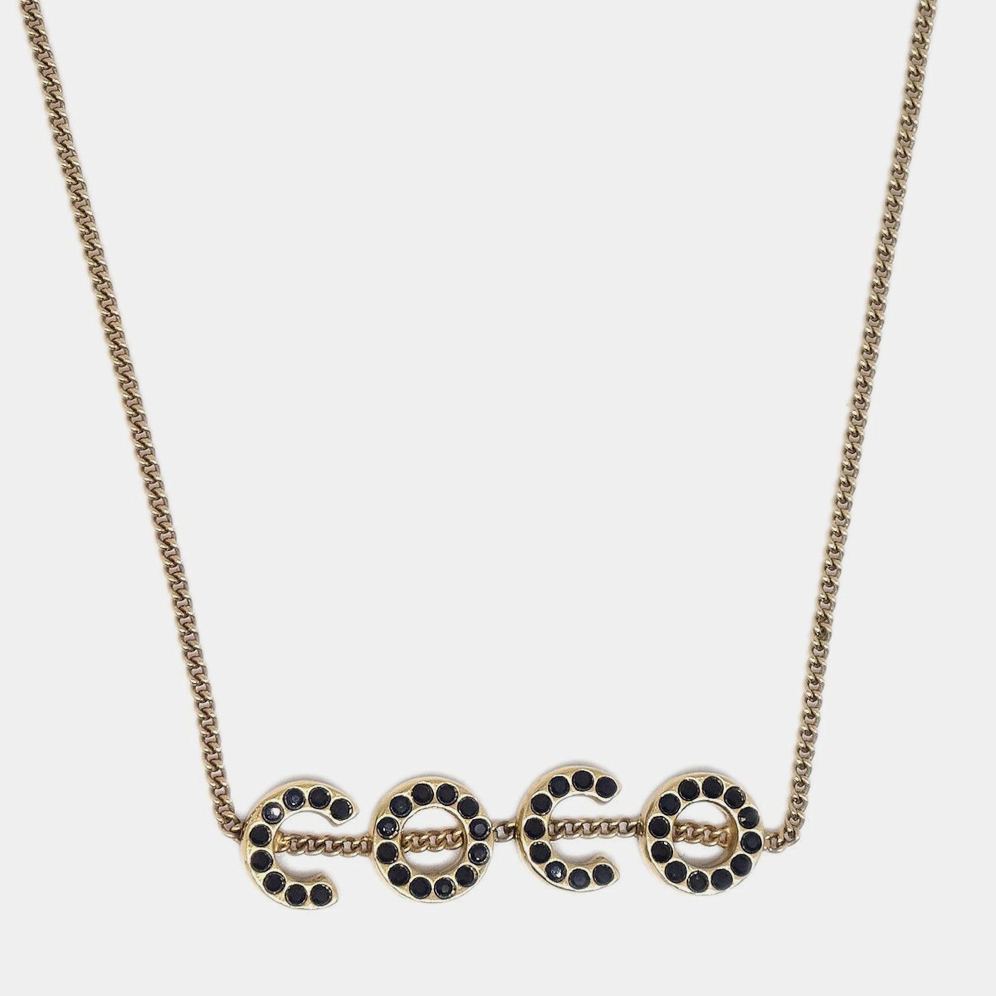 

Chanel Chain Pendant Necklace Rhinestone Gold 01A