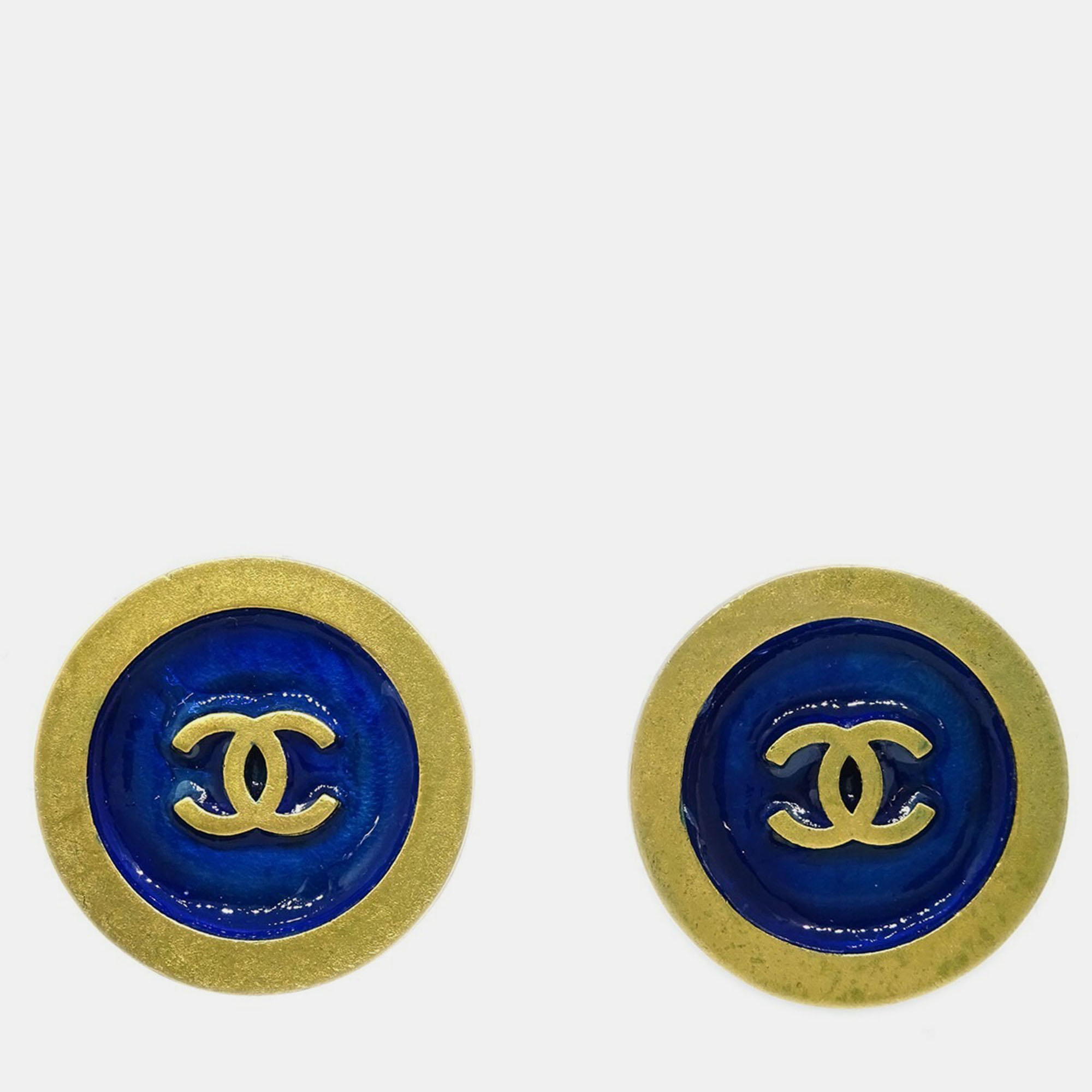 

Chanel Gold Gripoix Button Earrings Clip-On 94P, Blue