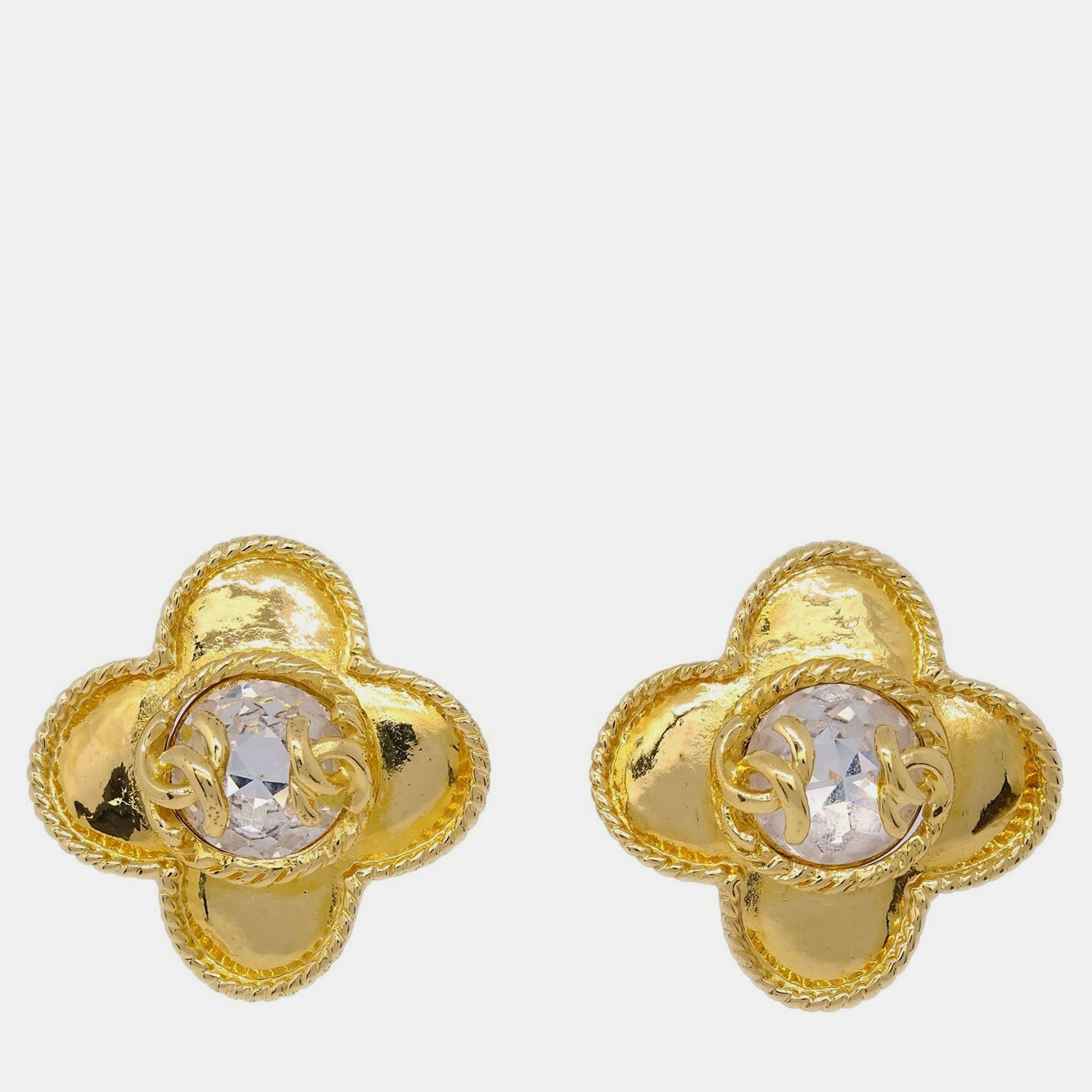

Chanel Cross Earrings Clip-On Rhinestone Gold 95A