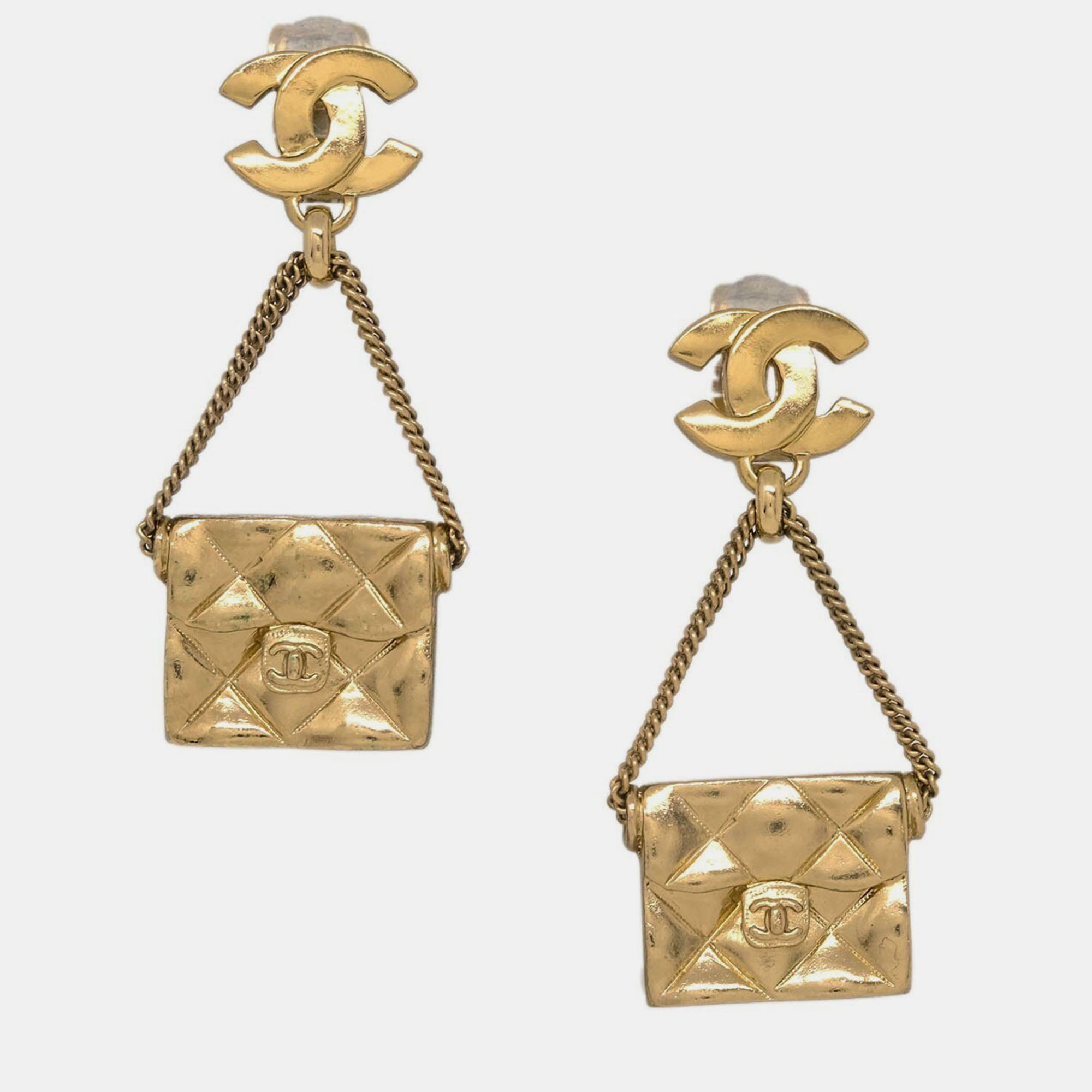 

Chanel Dangle Earrings Handbag Clip-On Gold 02P